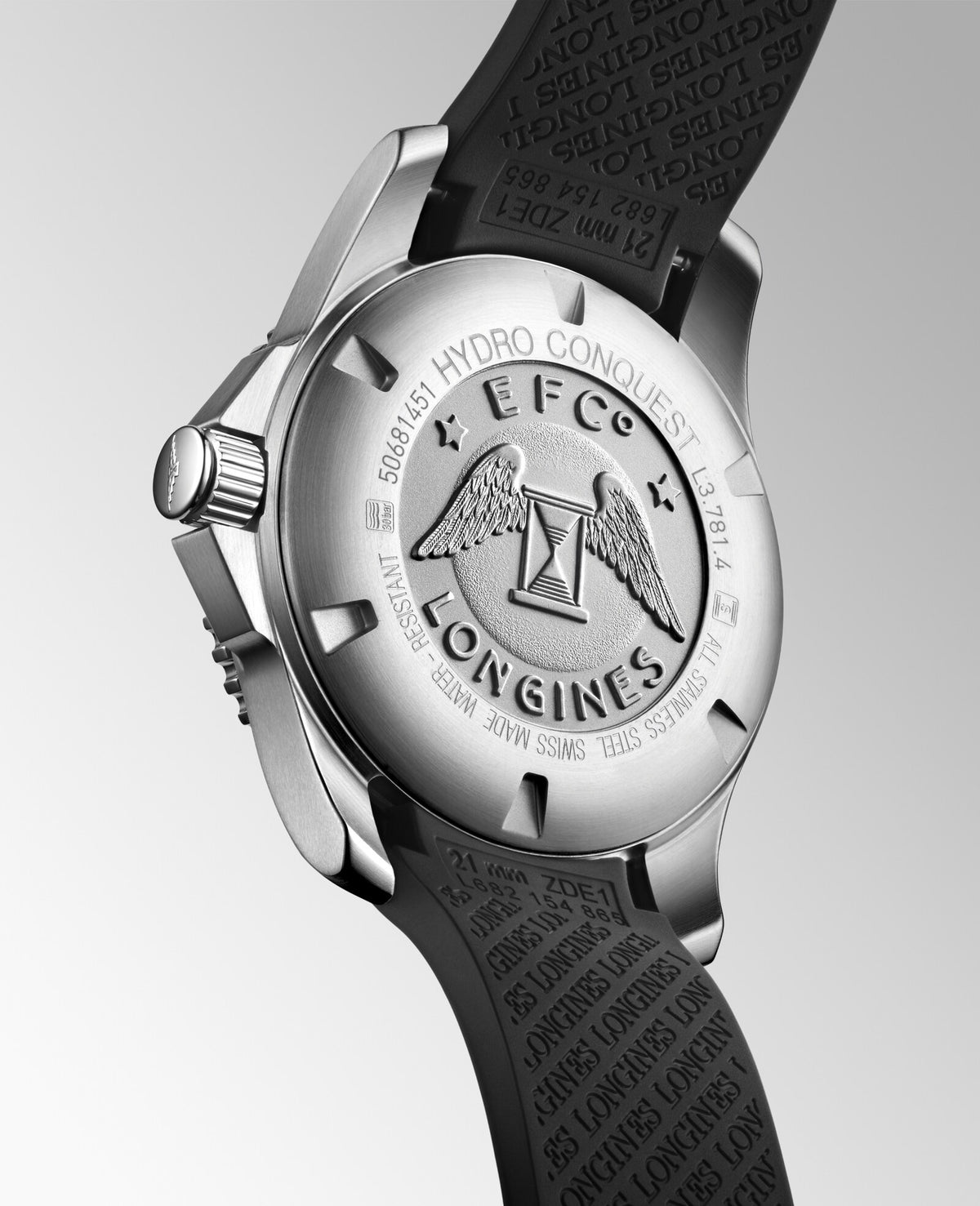 [SIMCHA-OFFICIAL-GALLERY:L3.781.4.56.9:06] Longines HydroConquest 41.00mm Automatic Sunray black Dial Black Rubber Strap Watch — official gallery view 6
