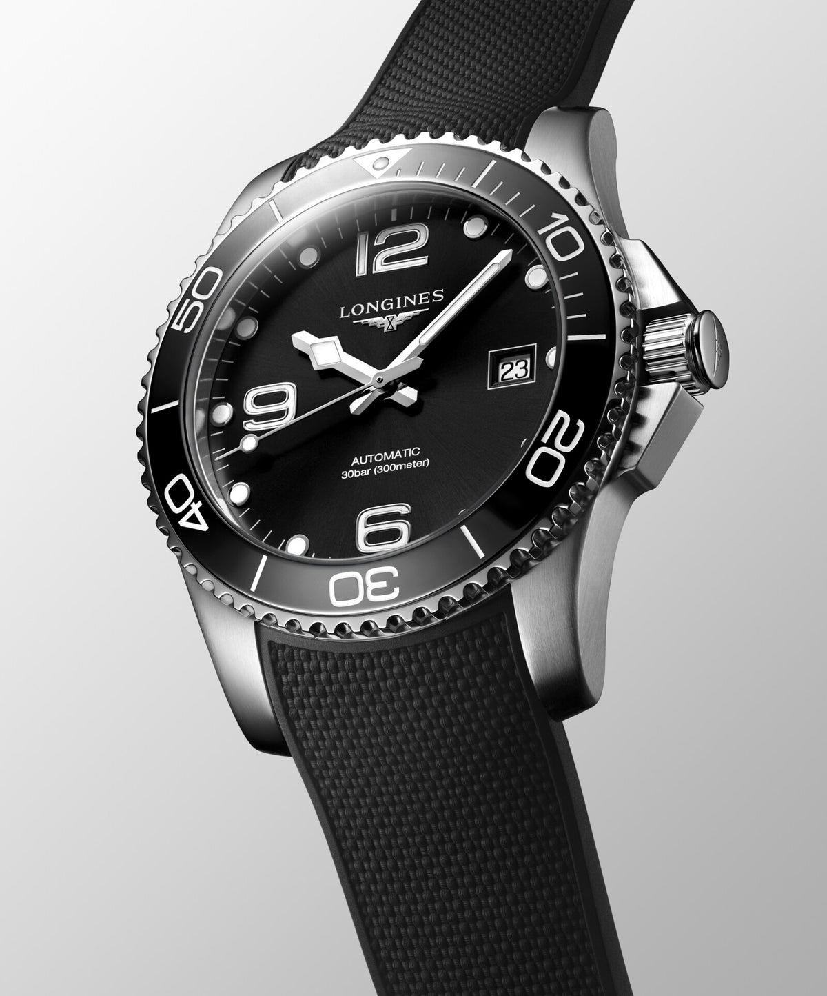 [SIMCHA-OFFICIAL-GALLERY:L3.781.4.56.9:04] Longines HydroConquest 41.00mm Automatic Sunray black Dial Black Rubber Strap Watch — official gallery view 4