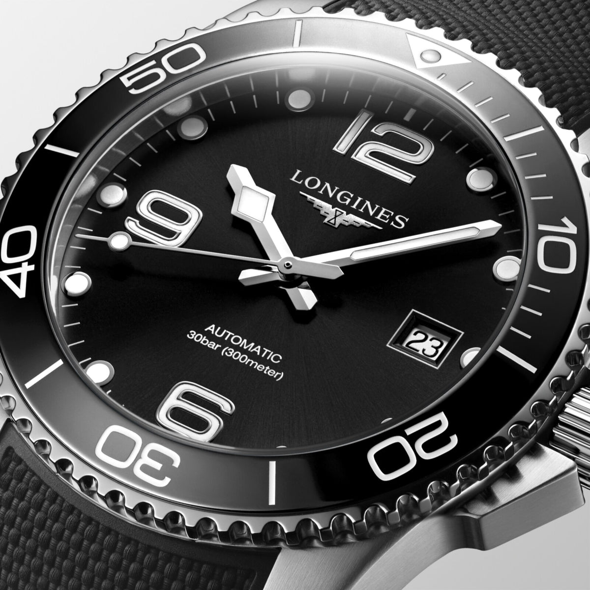 [SIMCHA-OFFICIAL-GALLERY:L3.781.4.56.9:02] Longines HydroConquest 41.00mm Automatic Sunray black Dial Black Rubber Strap Watch — official gallery view 2