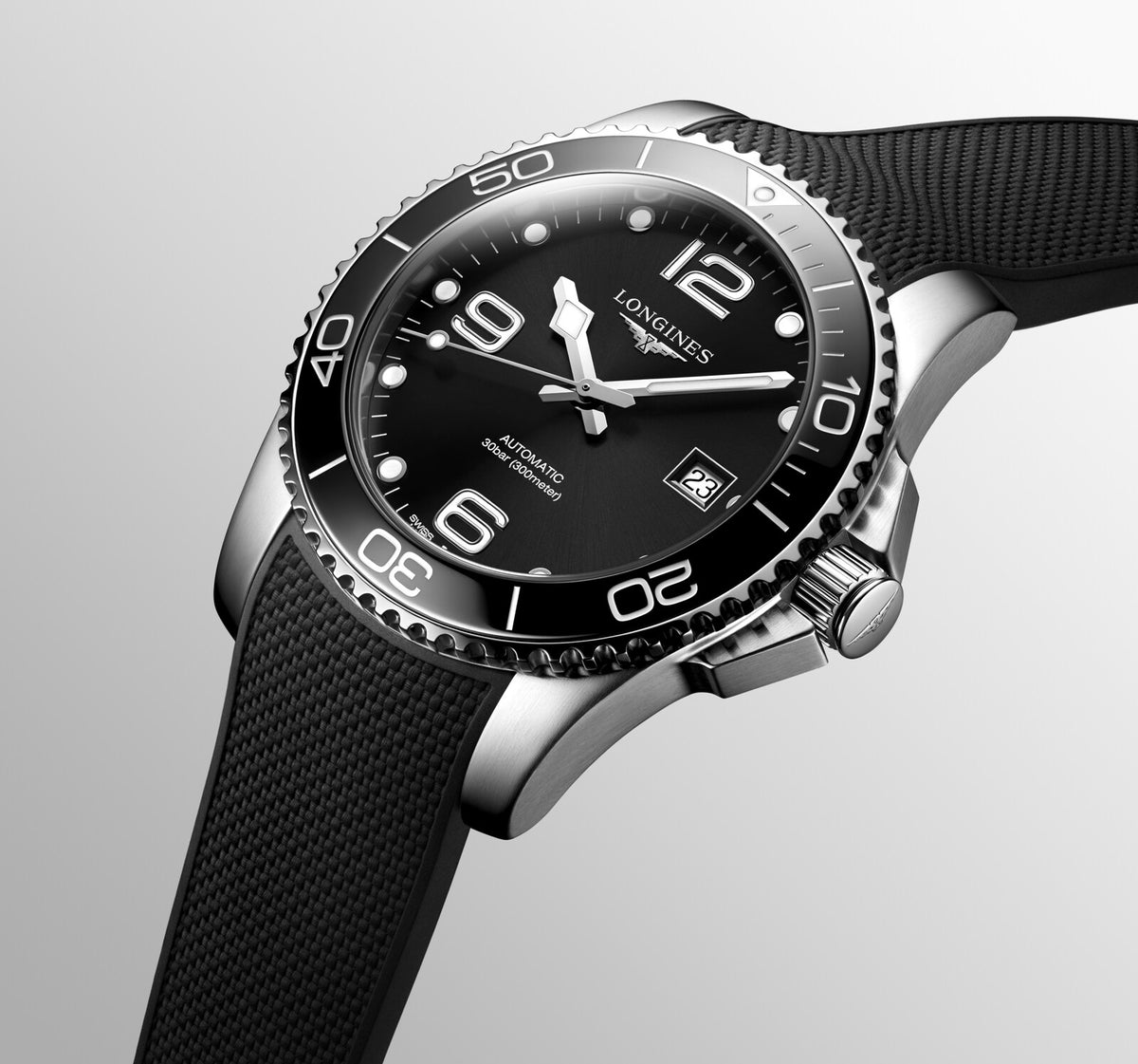 [SIMCHA-OFFICIAL-GALLERY:L3.781.4.56.9:07] Longines HydroConquest 41.00mm Automatic Sunray black Dial Black Rubber Strap Watch — official gallery view 7