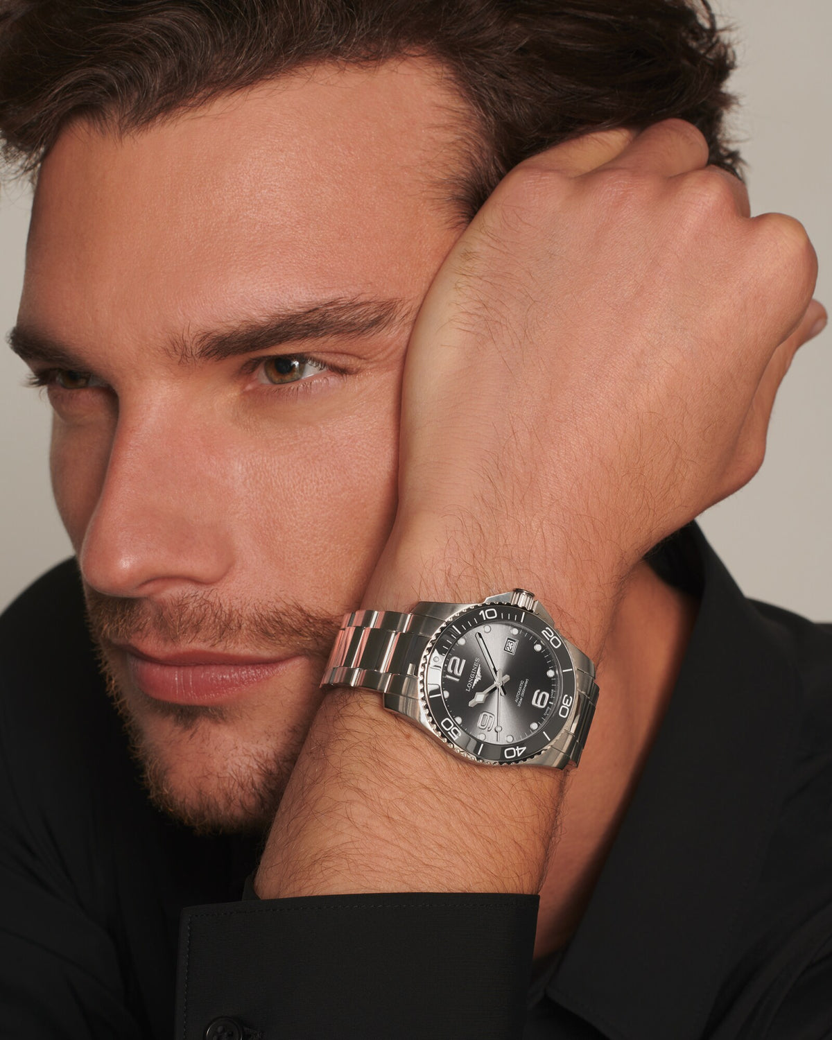[SIMCHA-OFFICIAL-GALLERY:L3.781.4.76.6:03] Longines HydroConquest 41.00mm Automatic Sunray grey Dial Stainless Steel Bracelet Watch — official gallery view 3