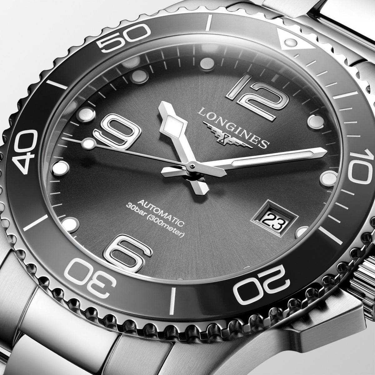 [SIMCHA-OFFICIAL-GALLERY:L3.781.4.76.6:02] Longines HydroConquest 41.00mm Automatic Sunray grey Dial Stainless Steel Bracelet Watch — official gallery view 2