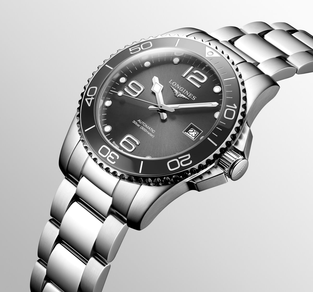 [SIMCHA-OFFICIAL-GALLERY:L3.781.4.76.6:08] Longines HydroConquest 41.00mm Automatic Sunray grey Dial Stainless Steel Bracelet Watch — official gallery view 8