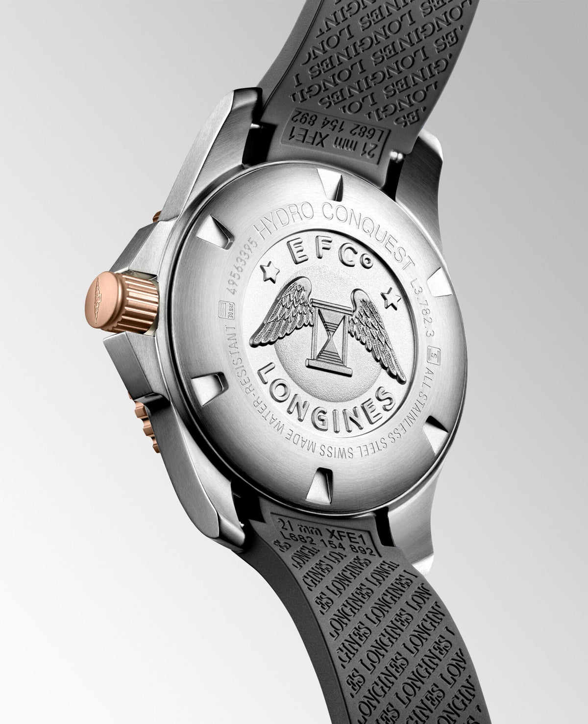 [SIMCHA-OFFICIAL-GALLERY:L3.782.3.78.9:07] Longines HydroConquest 43.00mm Automatic Sunray grey Dial Grey Rubber Strap Watch — official gallery view 7