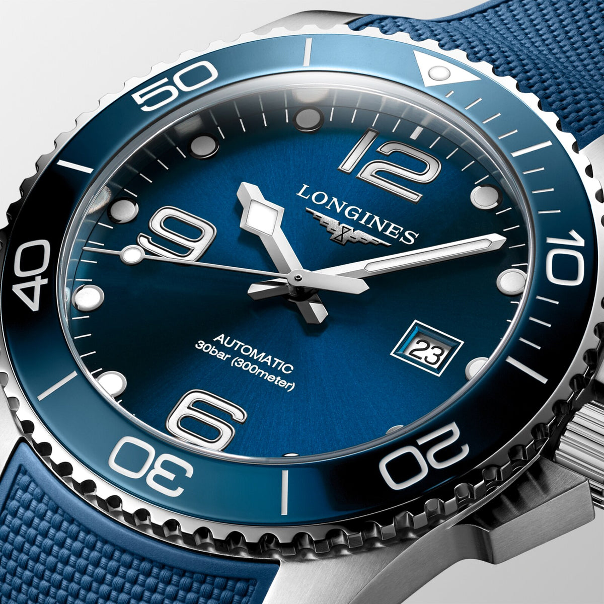 [SIMCHA-OFFICIAL-GALLERY:L3.782.4.96.9:02] Longines HydroConquest 43.00mm Automatic Sunray blue Dial Blue Rubber Strap Watch — official gallery view 2