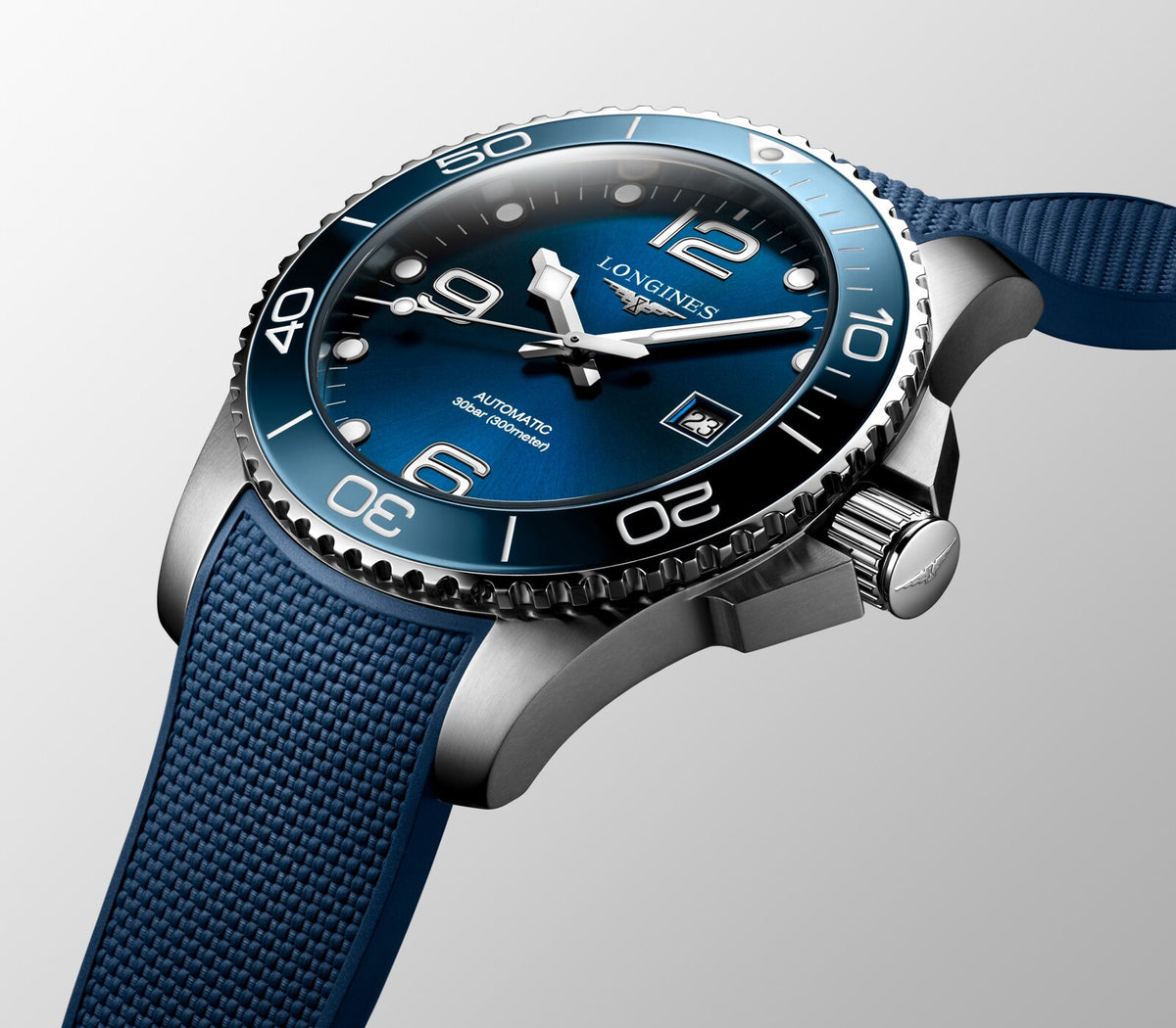 [SIMCHA-OFFICIAL-GALLERY:L3.782.4.96.9:06] Longines HydroConquest 43.00mm Automatic Sunray blue Dial Blue Rubber Strap Watch — official gallery view 6