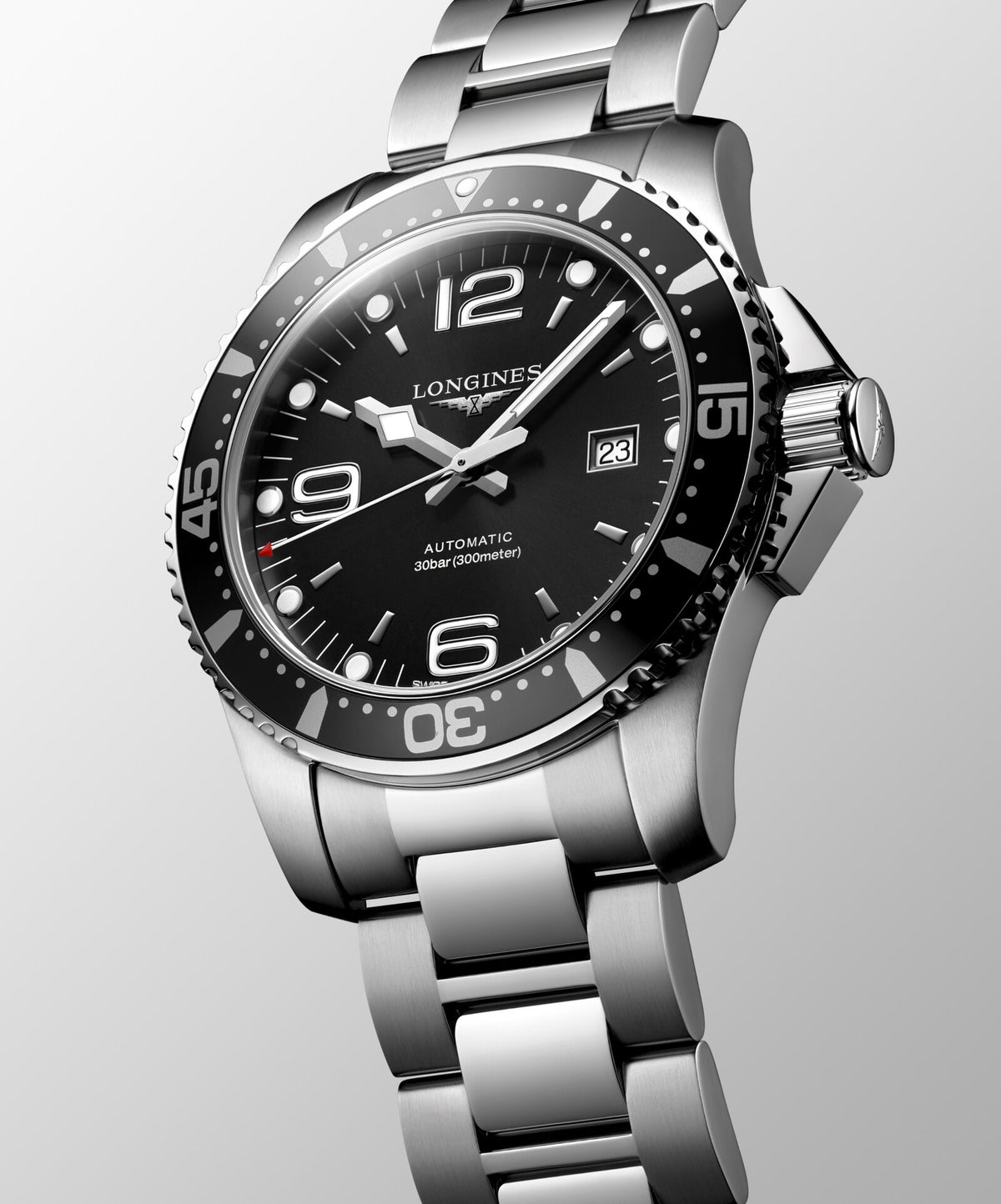[SIMCHA-OFFICIAL-GALLERY:L3.841.4.56.6:04] Longines HydroConquest 44.00mm Automatic Sunray black Dial Stainless Steel Bracelet Watch — official gallery view 4