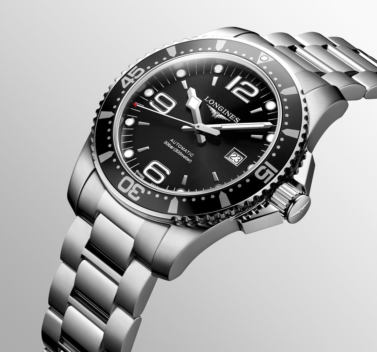 [SIMCHA-OFFICIAL-GALLERY:L3.841.4.56.6:07] Longines HydroConquest 44.00mm Automatic Sunray black Dial Stainless Steel Bracelet Watch — official gallery view 7