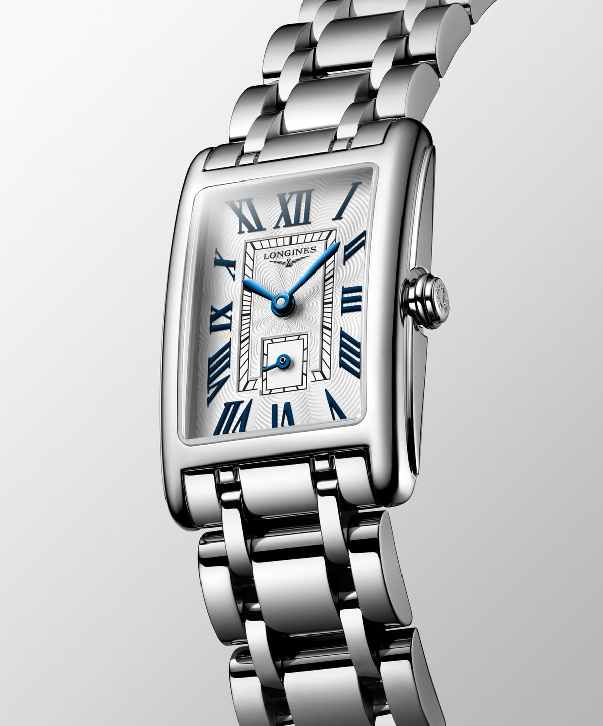 [SIMCHA-OFFICIAL-GALLERY:L5.255.4.70.6:04] Longines DolceVita 20.80 x 32.00mm Quartz Silver "flinqué" Dial Stainless Steel Bracelet Watch — official gallery view 4