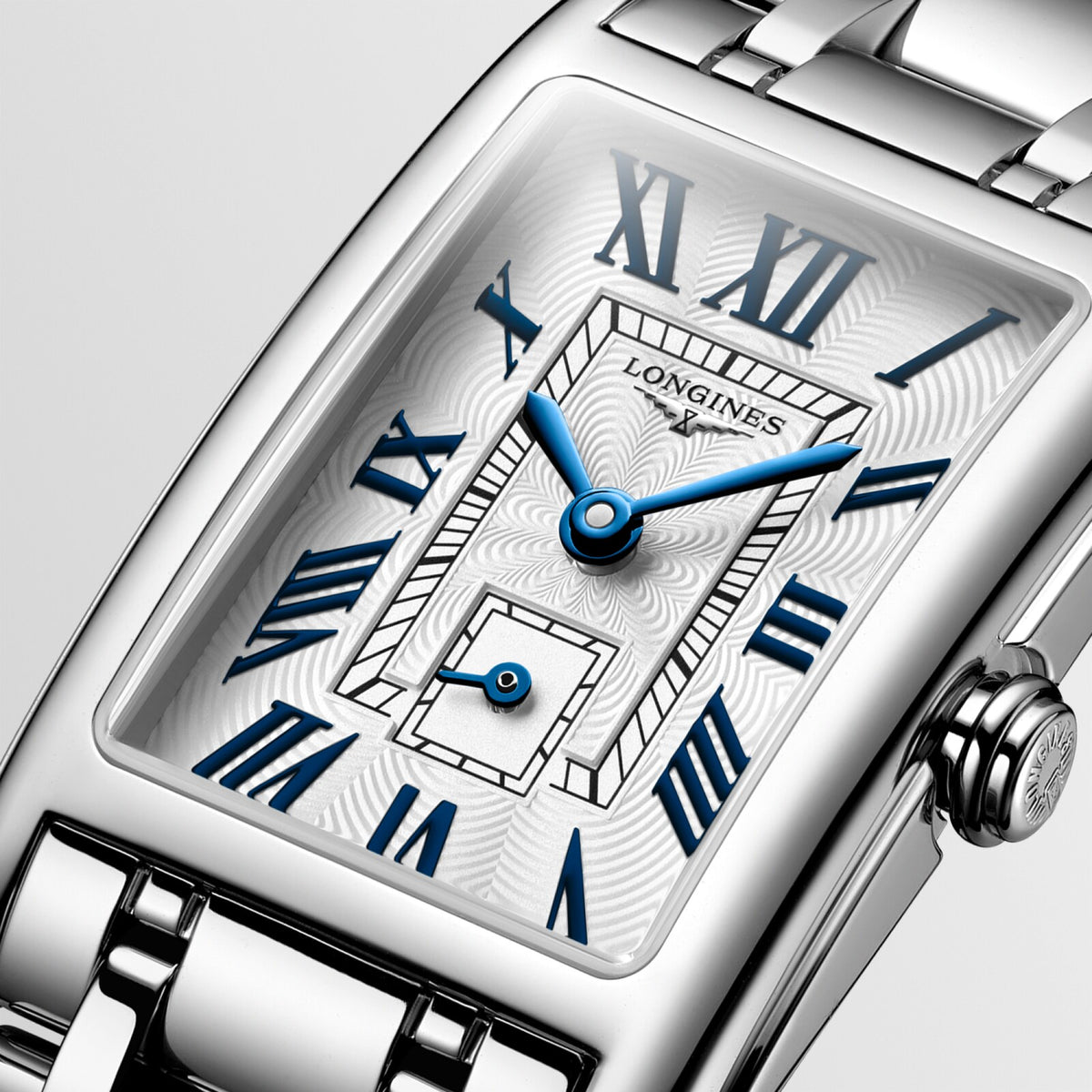 [SIMCHA-OFFICIAL-GALLERY:L5.255.4.70.6:02] Longines DolceVita 20.80 x 32.00mm Quartz Silver "flinqué" Dial Stainless Steel Bracelet Watch — official gallery view 2