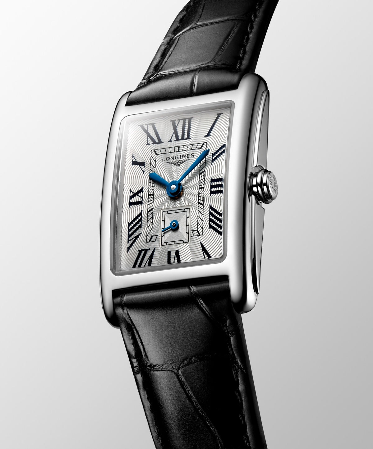 [SIMCHA-OFFICIAL-GALLERY:L5.255.4.71.0:06] Longines DolceVita 20.80 x 32.00mm Quartz Silver "flinqué" Dial Black Alligator Strap Watch — official gallery view 6