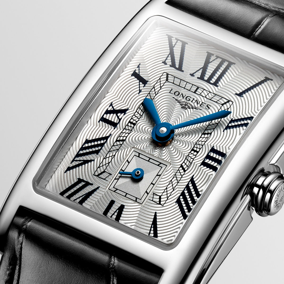 [SIMCHA-OFFICIAL-GALLERY:L5.255.4.71.0:02] Longines DolceVita 20.80 x 32.00mm Quartz Silver "flinqué" Dial Black Alligator Strap Watch — official gallery view 2