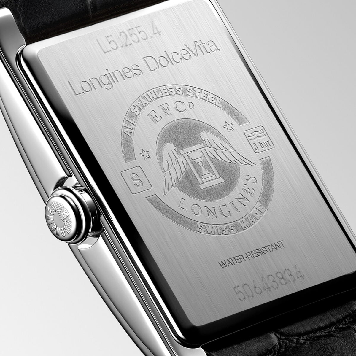 [SIMCHA-OFFICIAL-GALLERY:L5.255.4.71.0:04] Longines DolceVita 20.80 x 32.00mm Quartz Silver "flinqué" Dial Black Alligator Strap Watch — official gallery view 4