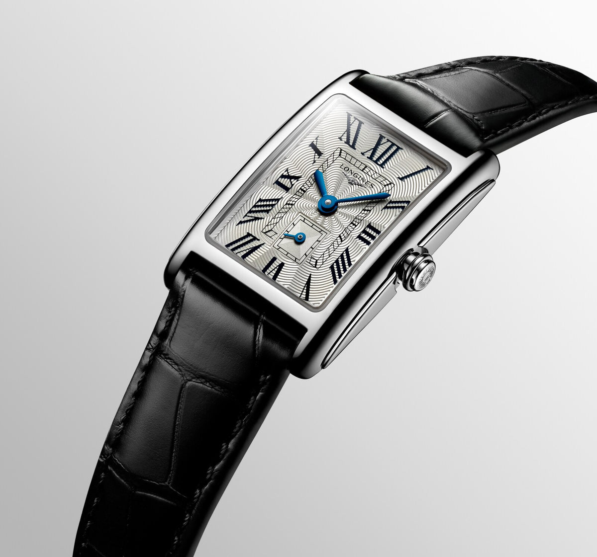 [SIMCHA-OFFICIAL-GALLERY:L5.255.4.71.0:08] Longines DolceVita 20.80 x 32.00mm Quartz Silver "flinqué" Dial Black Alligator Strap Watch — official gallery view 8