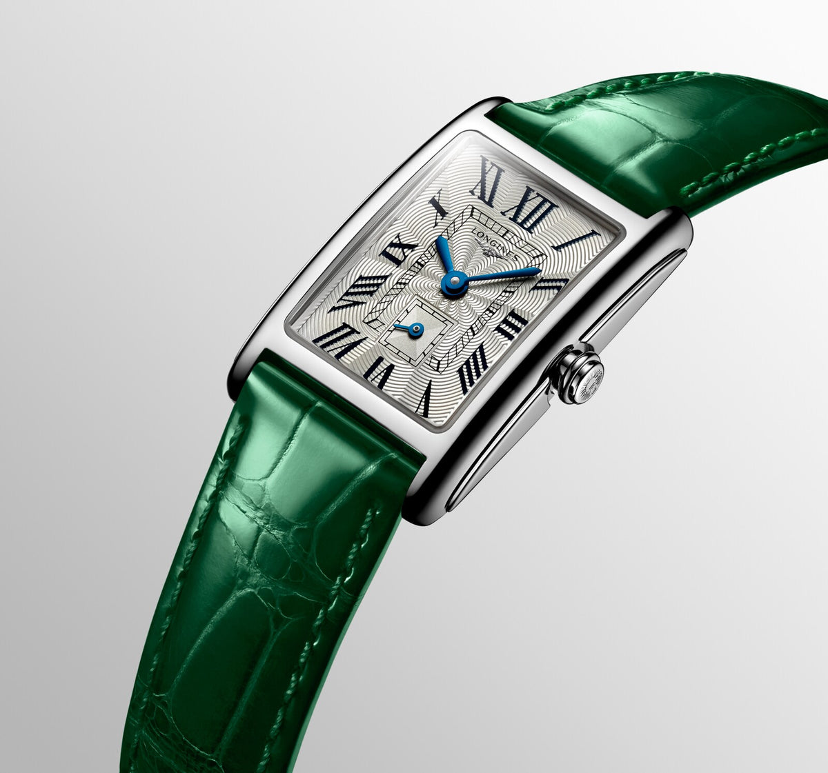 [SIMCHA-OFFICIAL-GALLERY:L5.255.4.71.A:07] Longines DolceVita 20.80 x 32.00mm Quartz Silver "flinqué" Dial Green Alligator Strap Watch — official gallery view 7