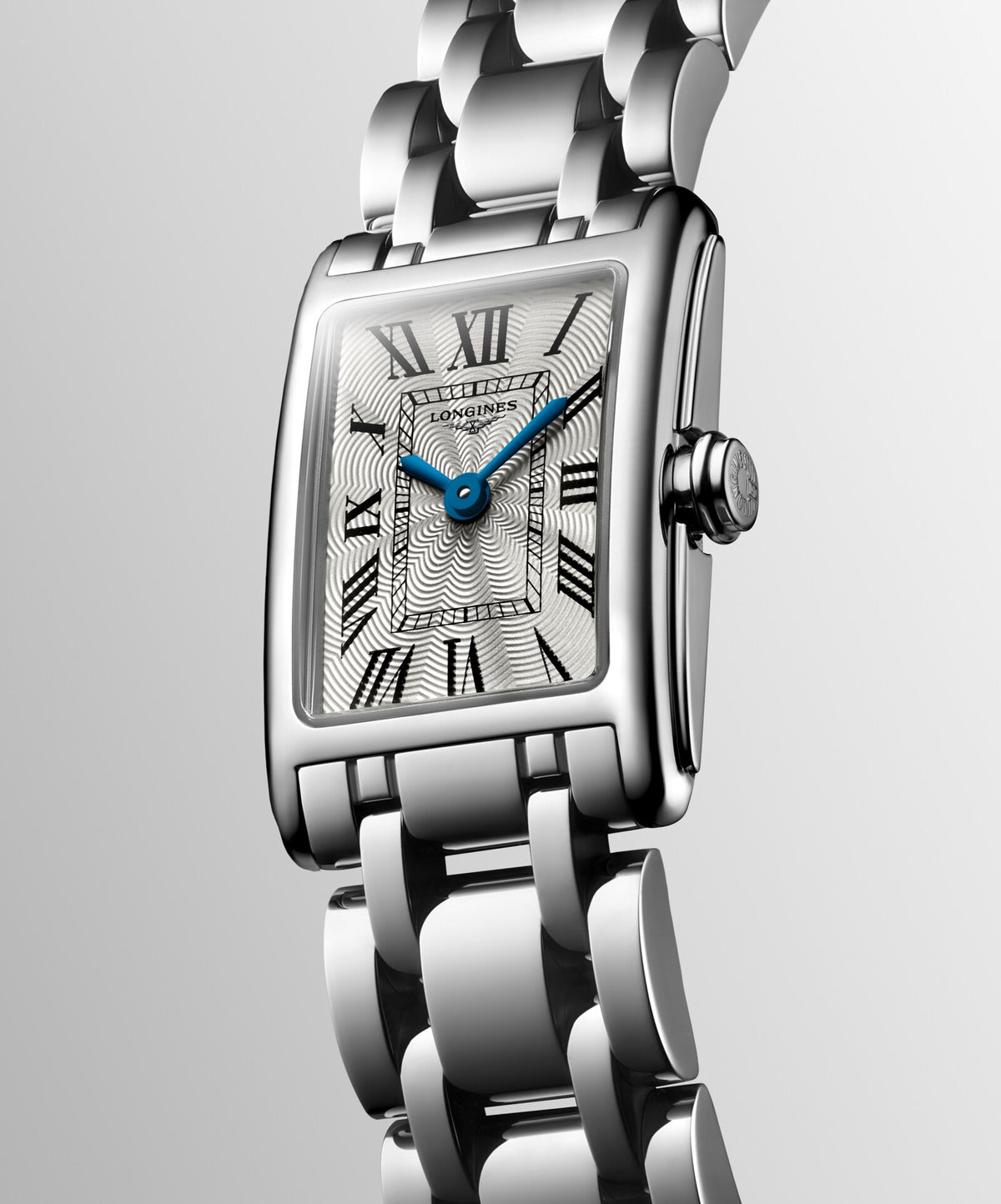 [SIMCHA-OFFICIAL-GALLERY:L5.258.4.71.6:03] Longines DolceVita 17.70 x 27.00mm Quartz Silver "flinqué" Dial Stainless Steel Bracelet Watch — official gallery view 3