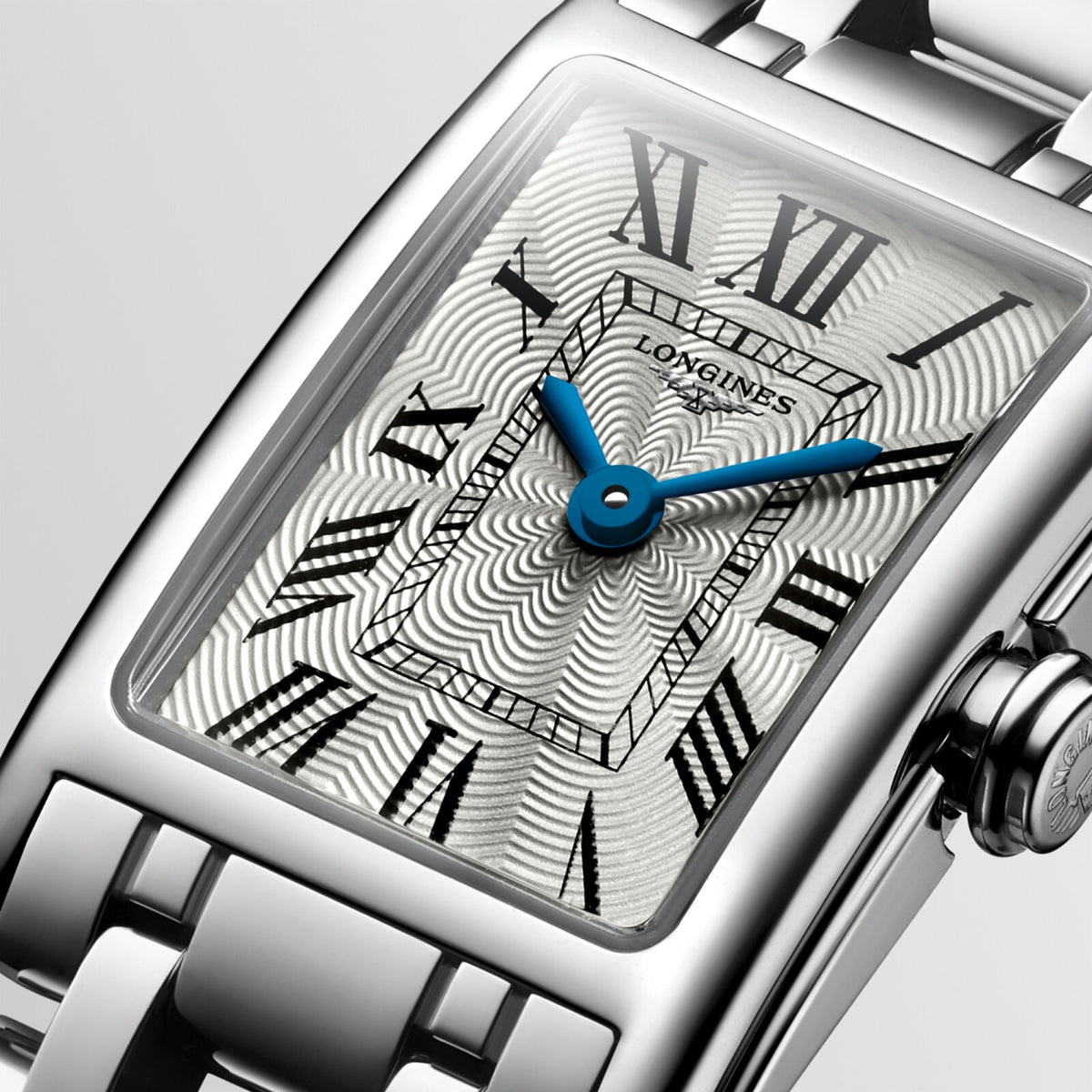 [SIMCHA-OFFICIAL-GALLERY:L5.258.4.71.6:02] Longines DolceVita 17.70 x 27.00mm Quartz Silver "flinqué" Dial Stainless Steel Bracelet Watch — official gallery view 2