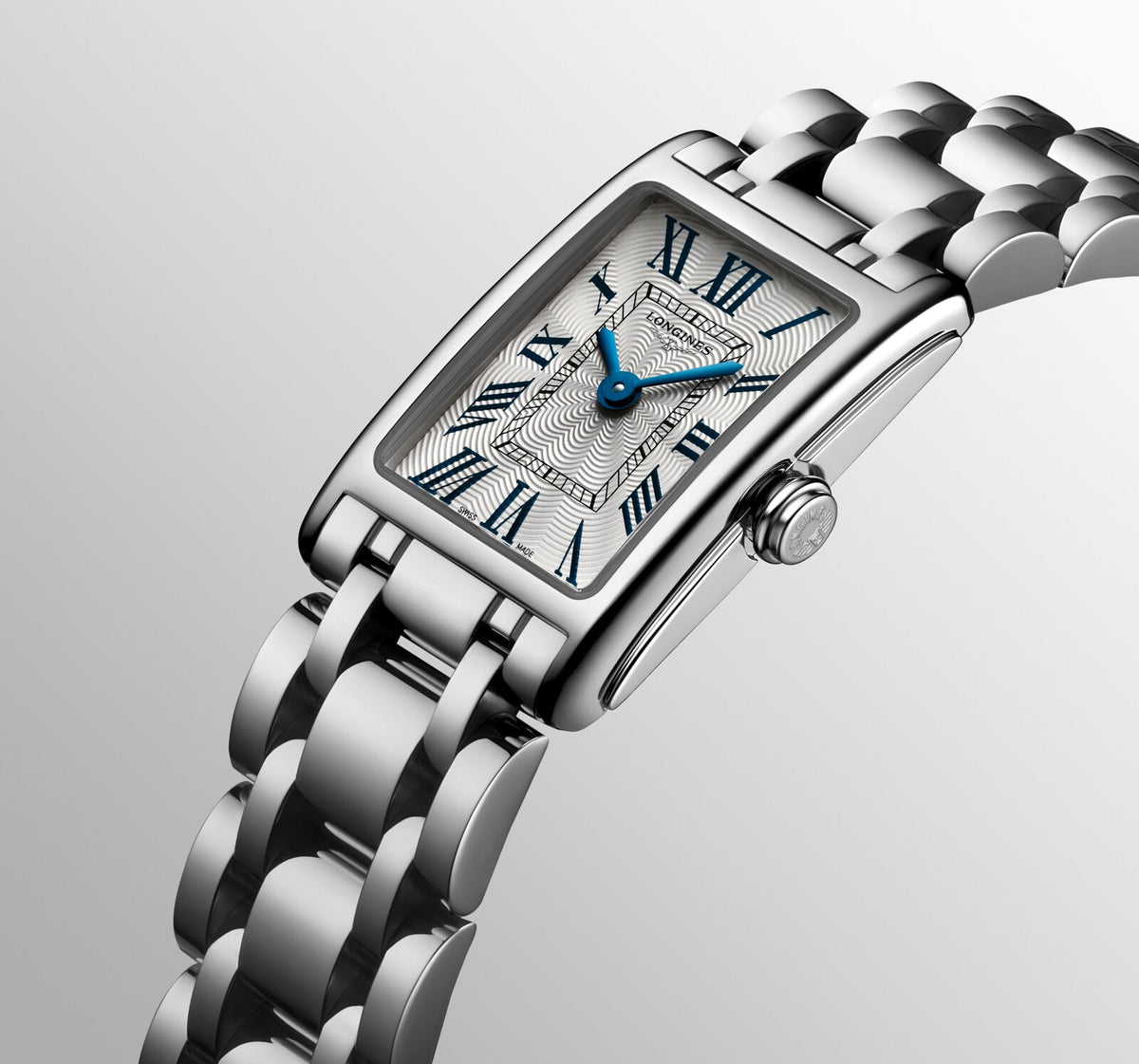 [SIMCHA-OFFICIAL-GALLERY:L5.258.4.71.6:05] Longines DolceVita 17.70 x 27.00mm Quartz Silver "flinqué" Dial Stainless Steel Bracelet Watch — official gallery view 5