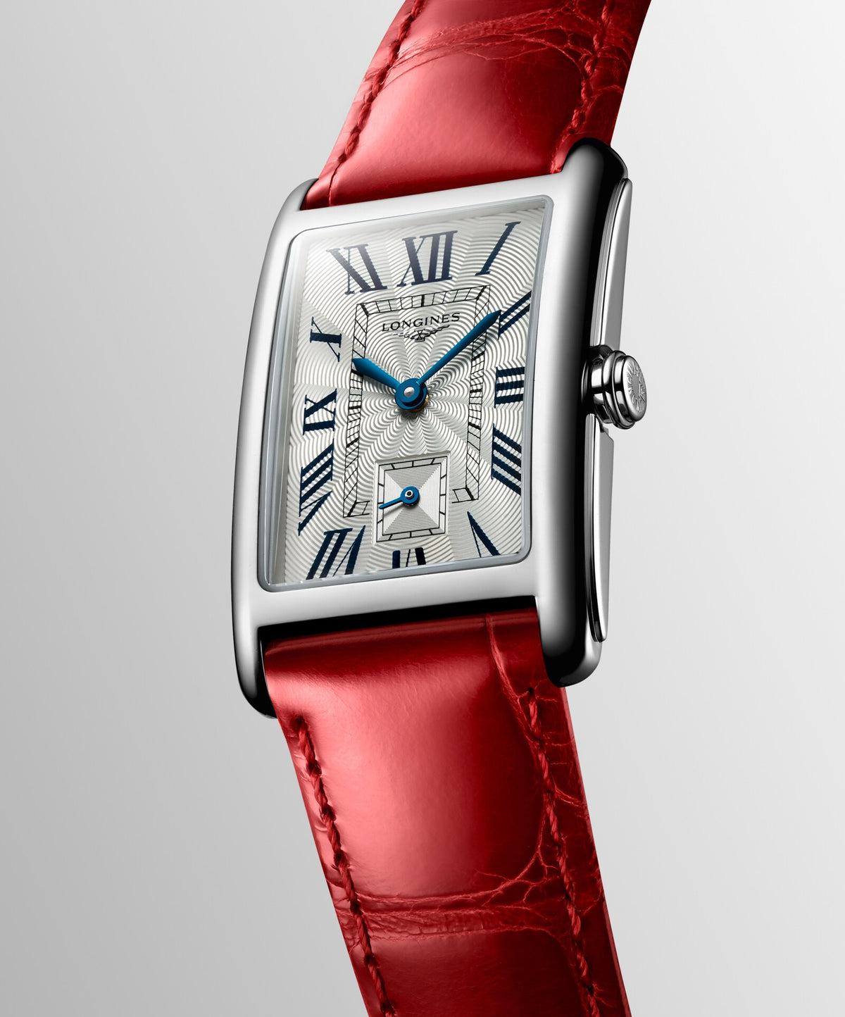 [SIMCHA-OFFICIAL-GALLERY:L5.512.4.71.5:06] Longines DolceVita 23.30 x 37.00mm Quartz Silver "flinqué" Dial Red Alligator Strap Watch — official gallery view 6