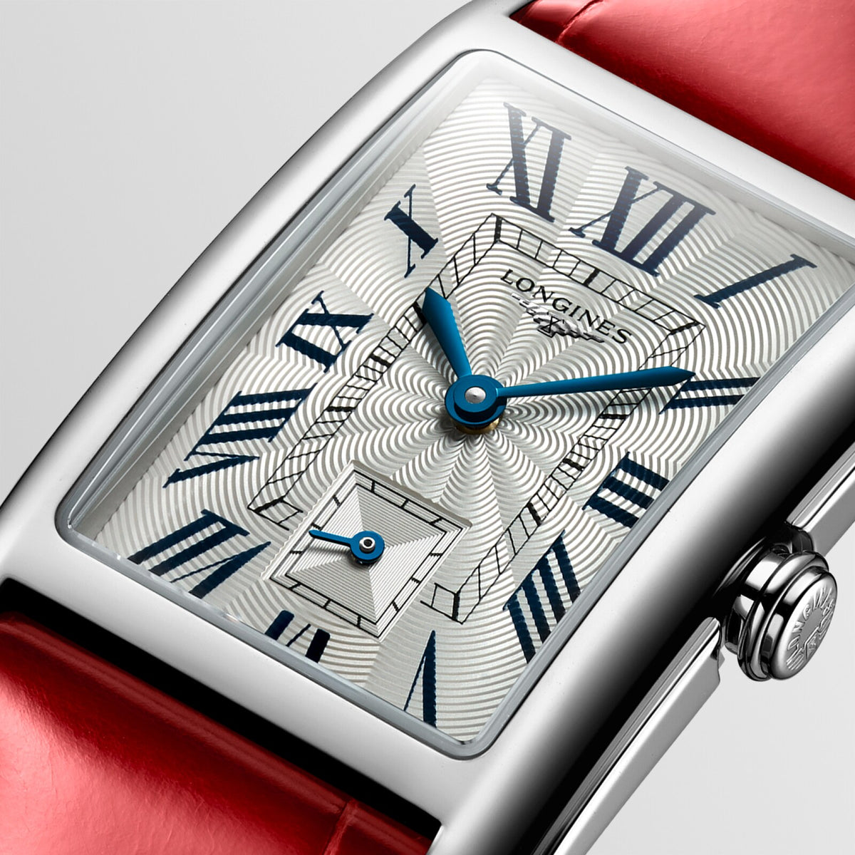 [SIMCHA-OFFICIAL-GALLERY:L5.512.4.71.5:02] Longines DolceVita 23.30 x 37.00mm Quartz Silver "flinqué" Dial Red Alligator Strap Watch — official gallery view 2