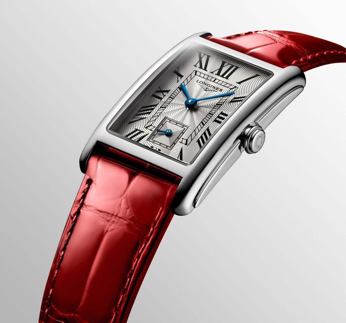 [SIMCHA-OFFICIAL-GALLERY:L5.512.4.71.5:09] Longines DolceVita 23.30 x 37.00mm Quartz Silver "flinqué" Dial Red Alligator Strap Watch — official gallery view 9