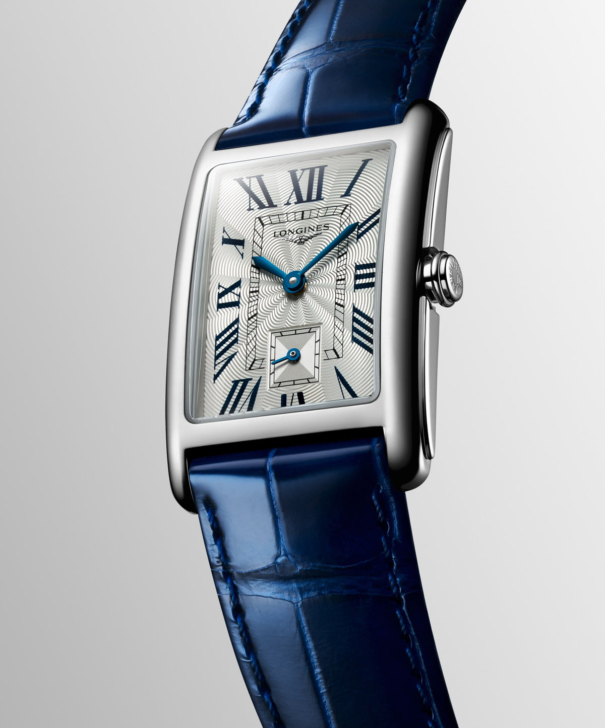 [SIMCHA-OFFICIAL-GALLERY:L5.512.4.71.7:04] Longines DolceVita 23.30 x 37.00mm Quartz Silver "flinqué" Dial Blue Alligator Strap Watch — official gallery view 4