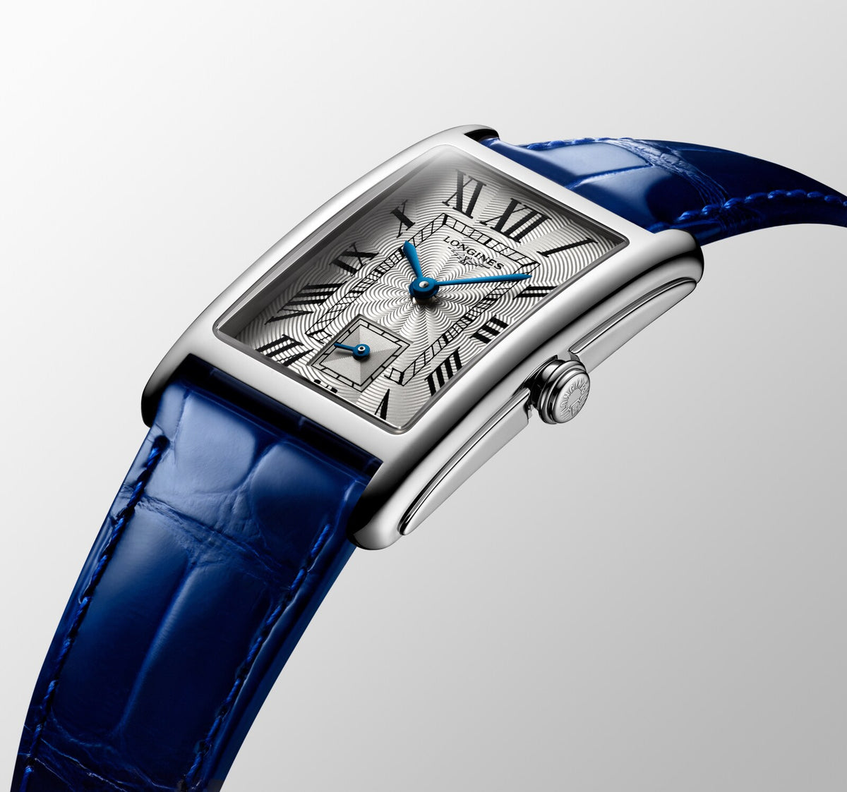 [SIMCHA-OFFICIAL-GALLERY:L5.512.4.71.7:06] Longines DolceVita 23.30 x 37.00mm Quartz Silver "flinqué" Dial Blue Alligator Strap Watch — official gallery view 6