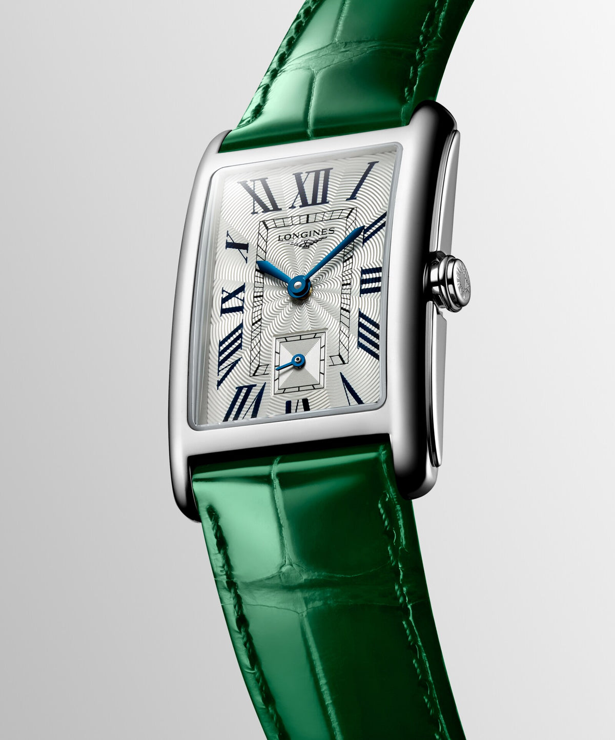 [SIMCHA-OFFICIAL-GALLERY:L5.512.4.71.A:06] Longines DolceVita 23.30 x 37.00mm Quartz Silver "flinqué" Dial Green Alligator Strap Watch — official gallery view 6