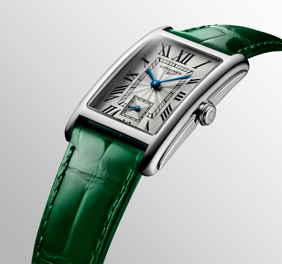 [SIMCHA-OFFICIAL-GALLERY:L5.512.4.71.A:08] Longines DolceVita 23.30 x 37.00mm Quartz Silver "flinqué" Dial Green Alligator Strap Watch — official gallery view 8