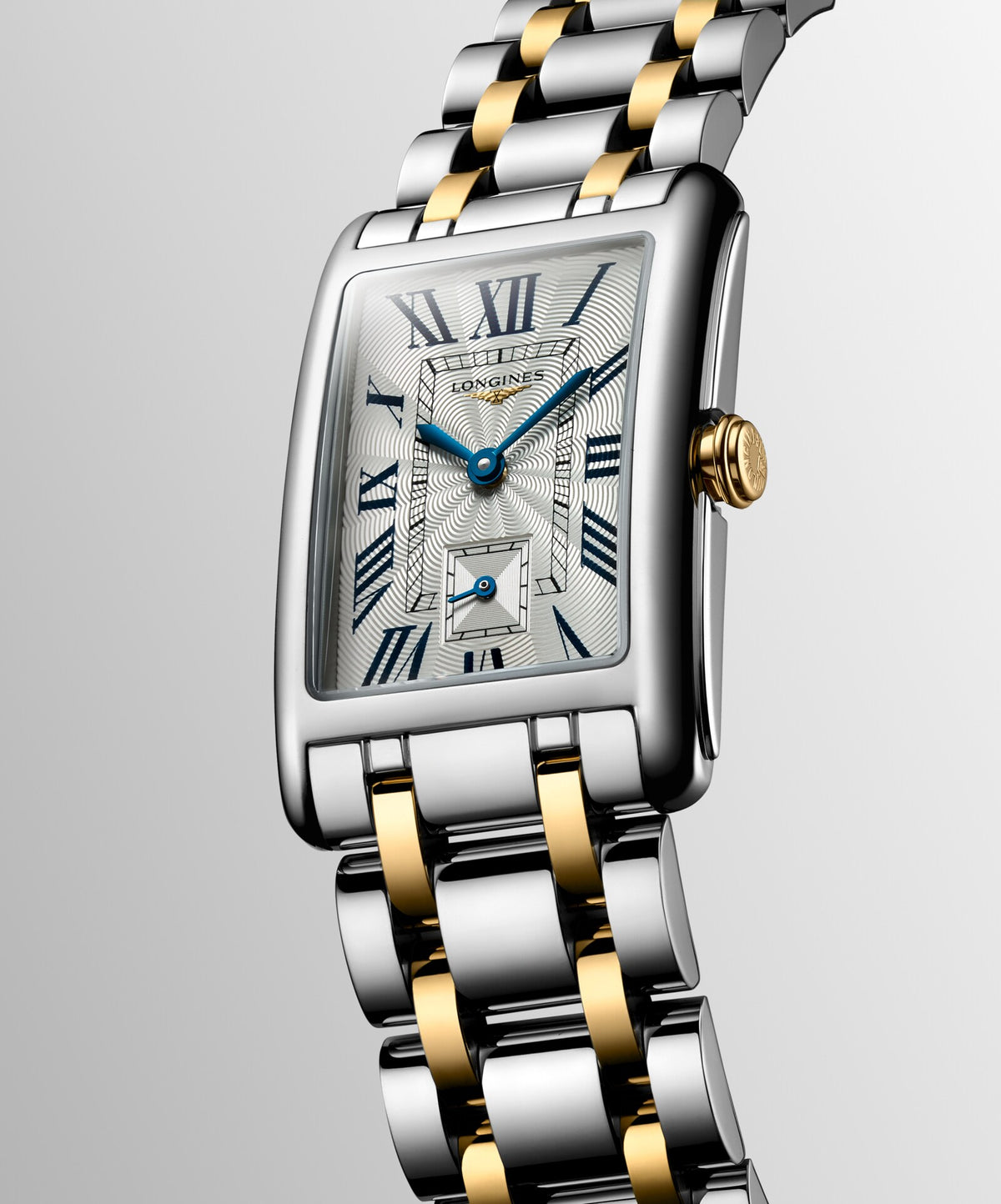 [SIMCHA-OFFICIAL-GALLERY:L5.512.5.70.7:04] Longines DolceVita 23.30 x 37.00mm Quartz Silver "flinqué" Dial Yellow Stainless Steel and Yellow Gold Bracelet Watch — official gallery view 4