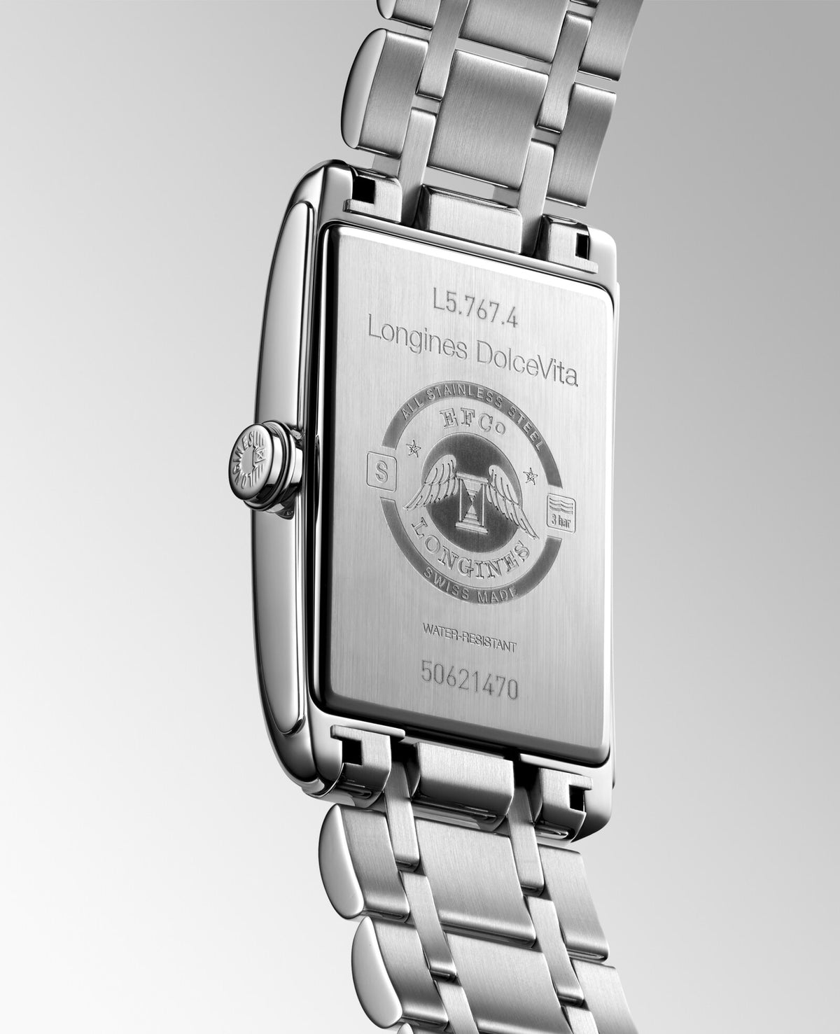 [SIMCHA-OFFICIAL-GALLERY:L5.767.4.71.6:04] Longines DolceVita 28.20 x 47.00mm Automatic Silver "flinqué" Dial Stainless Steel Bracelet Watch — official gallery view 4