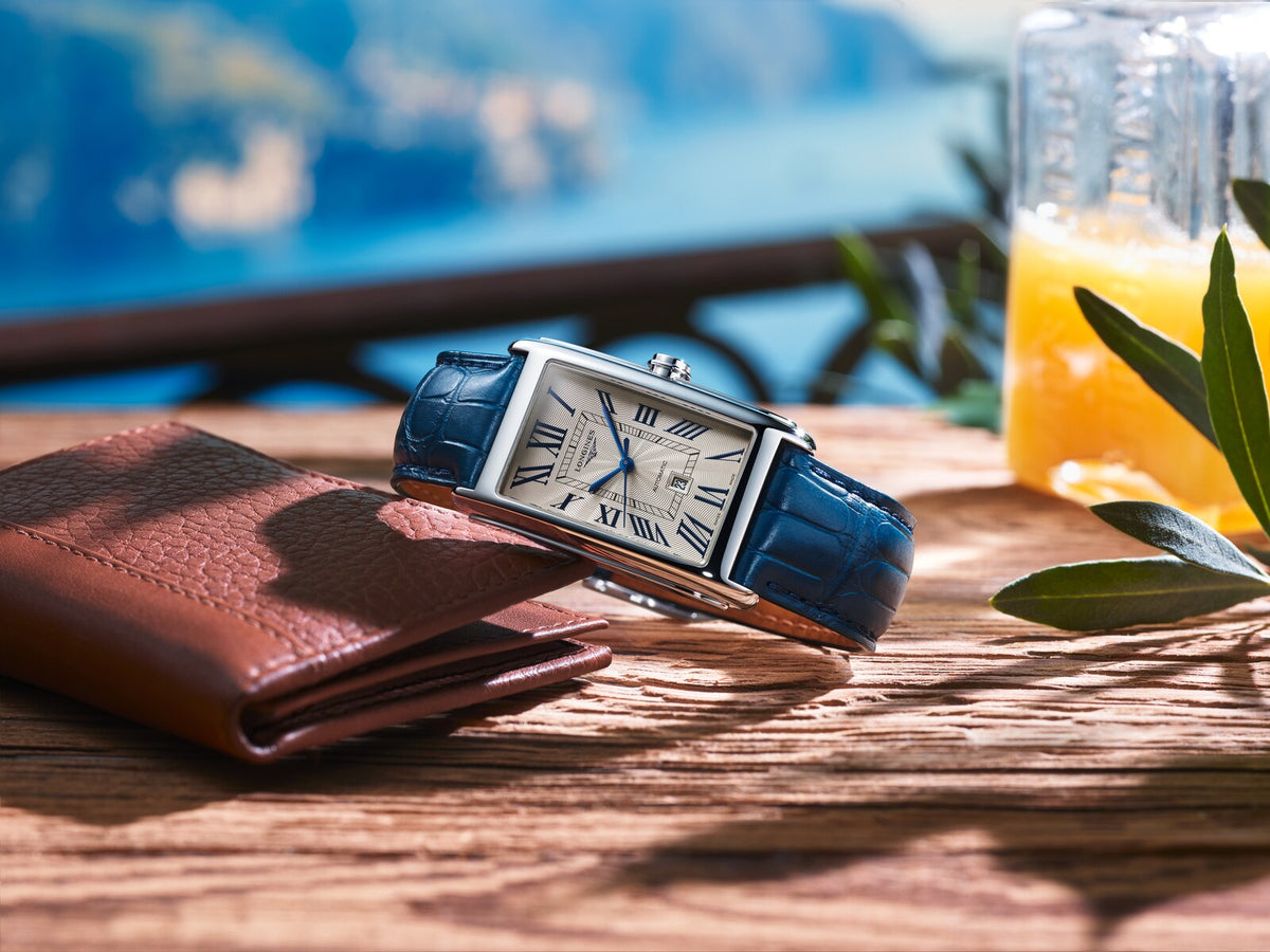 [SIMCHA-OFFICIAL-GALLERY:L5.767.4.71.9:03] Longines DolceVita 28.20 x 47.00mm Automatic Silver "flinqué" Dial Blue Alligator Strap Watch — official gallery view 3