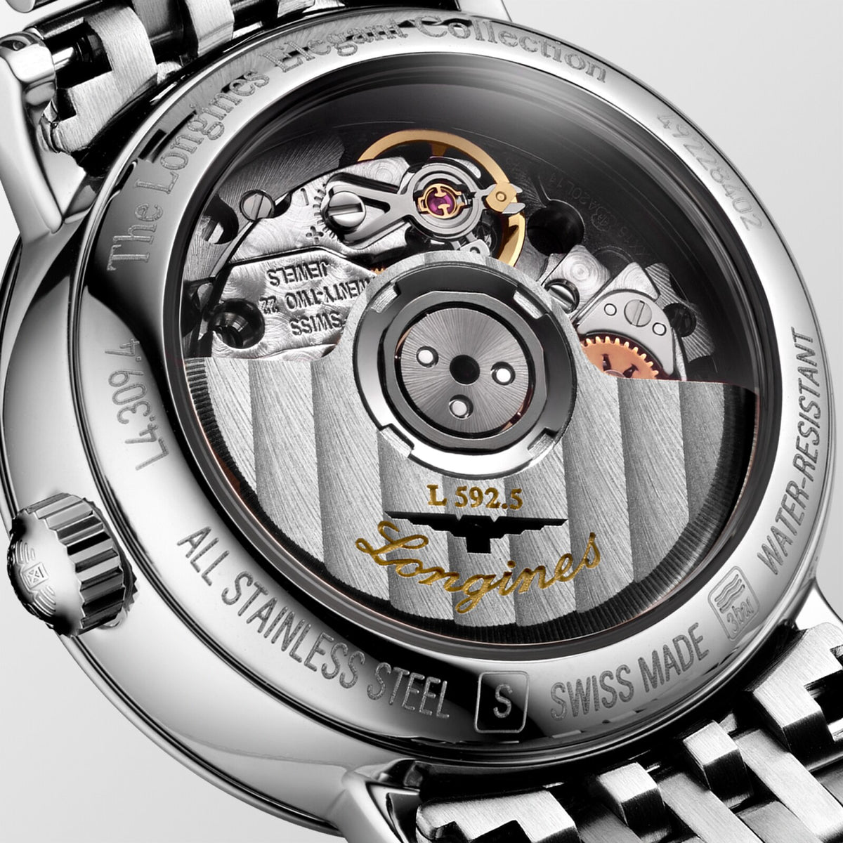 [SIMCHA-OFFICIAL-GALLERY:L4.309.4.80.6:03] Longines Elegant Collection 25.50mm Automatic White mother-of-pearl Dial Stainless Steel Bracelet Watch — official gallery view 3