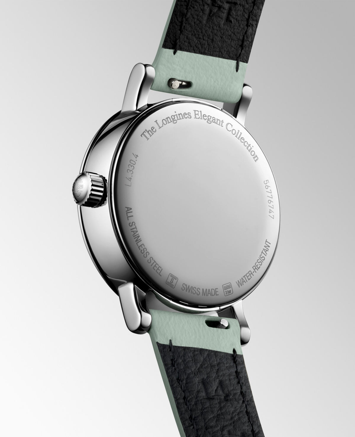 [SIMCHA-OFFICIAL-GALLERY:L4.330.4.11.0:05] Longines Elegant Collection 30.00mm Quartz White matt Dial Green Leather Strap Watch — official gallery view 5
