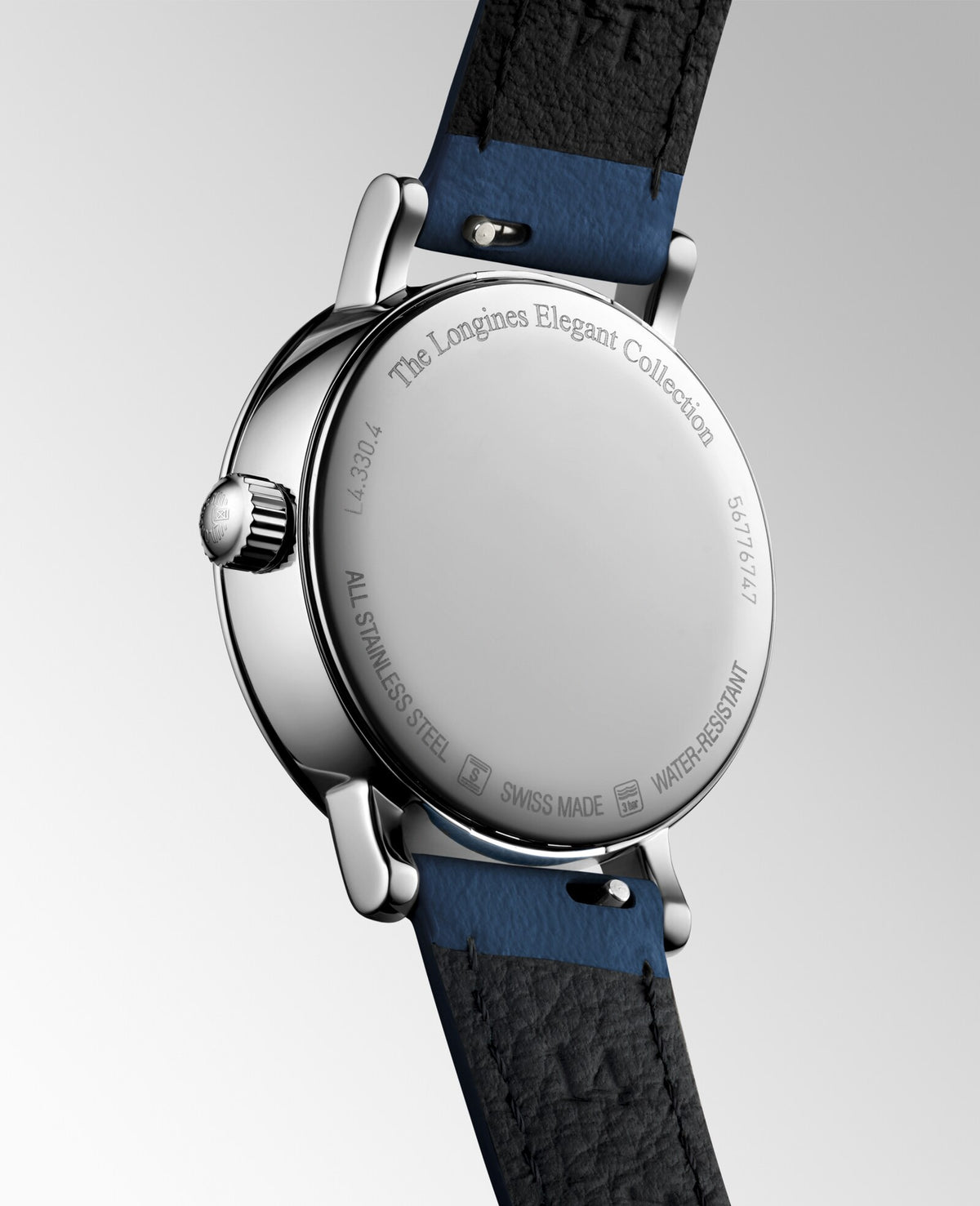 [SIMCHA-OFFICIAL-GALLERY:L4.330.4.11.2:05] Longines Elegant Collection 30.00mm Quartz White matt Dial Blue Leather Strap Watch — official gallery view 5