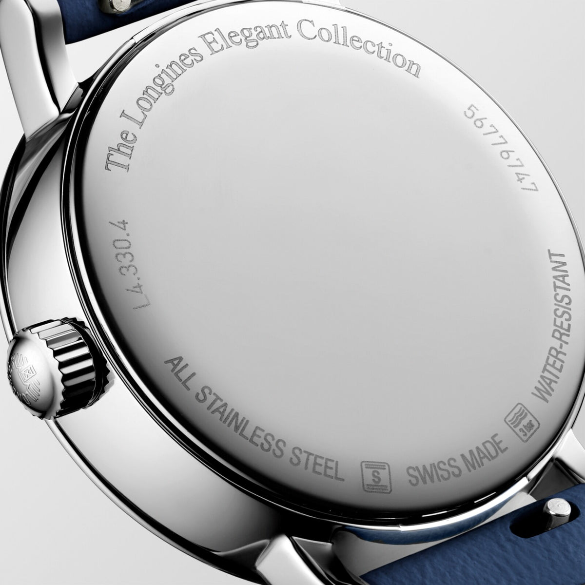 [SIMCHA-OFFICIAL-GALLERY:L4.330.4.11.2:03] Longines Elegant Collection 30.00mm Quartz White matt Dial Blue Leather Strap Watch — official gallery view 3