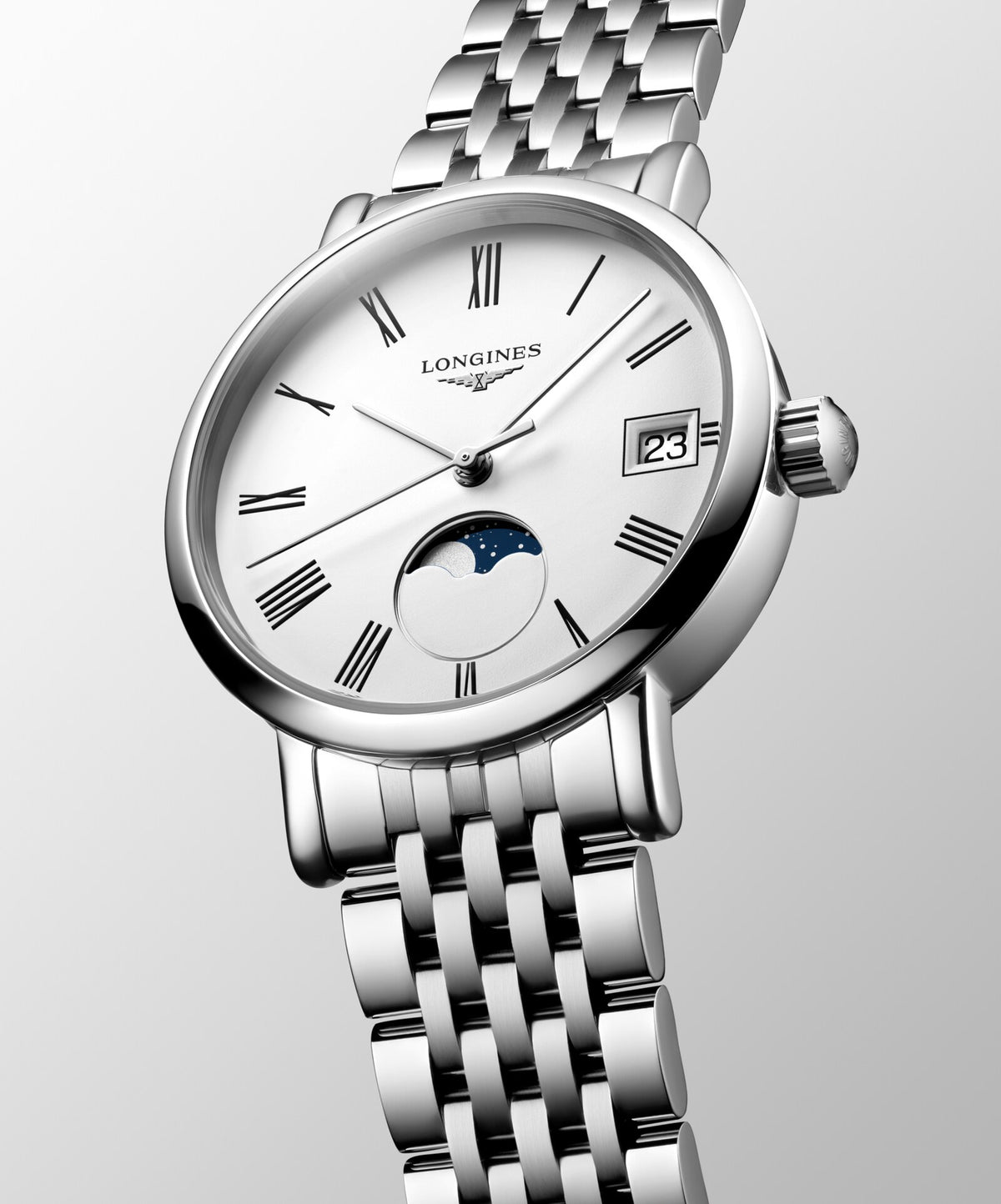 [SIMCHA-OFFICIAL-GALLERY:L4.330.4.11.6:04] Longines Elegant Collection 30.00mm Quartz White matt Dial Stainless Steel Bracelet Watch — official gallery view 4