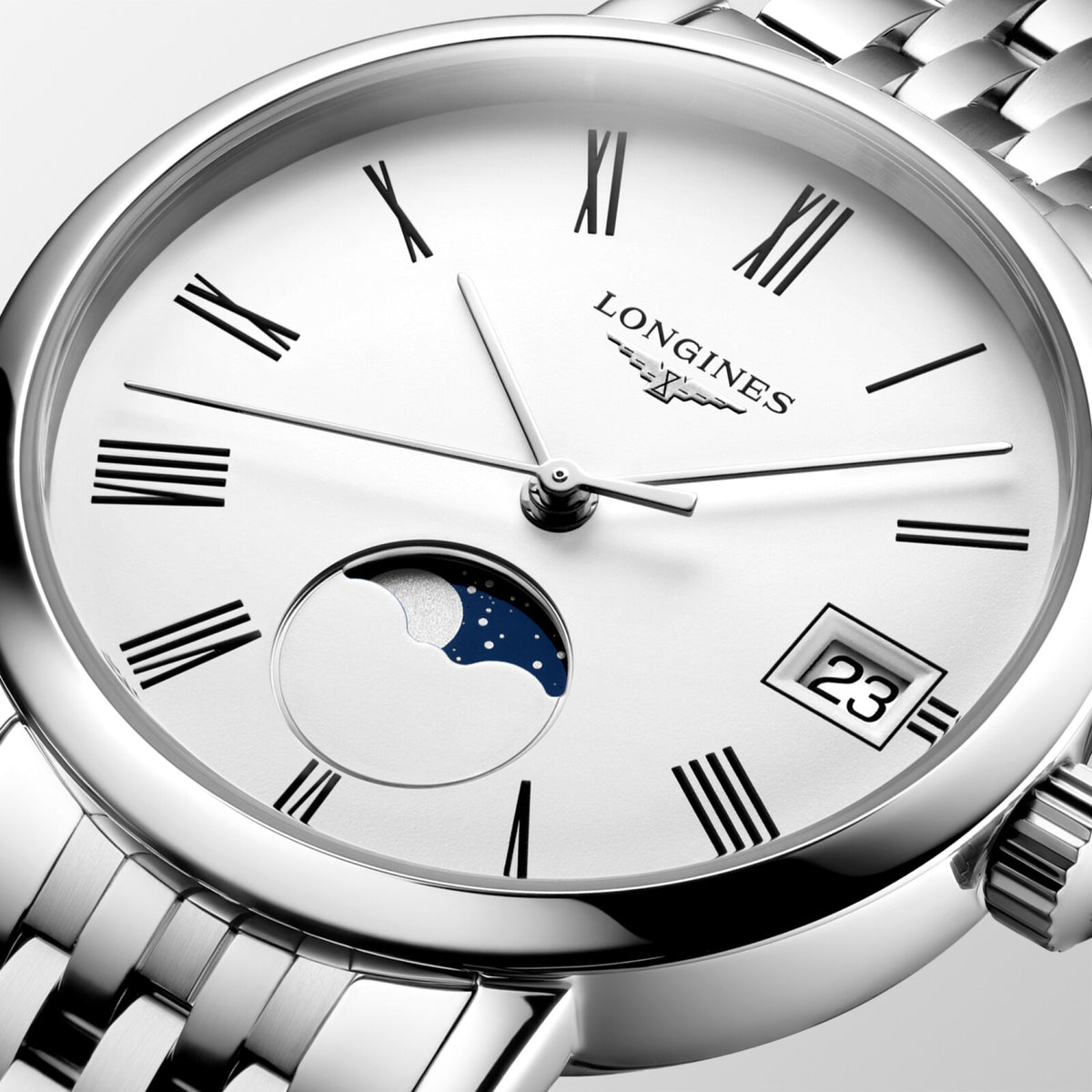 [SIMCHA-OFFICIAL-GALLERY:L4.330.4.11.6:02] Longines Elegant Collection 30.00mm Quartz White matt Dial Stainless Steel Bracelet Watch — official gallery view 2