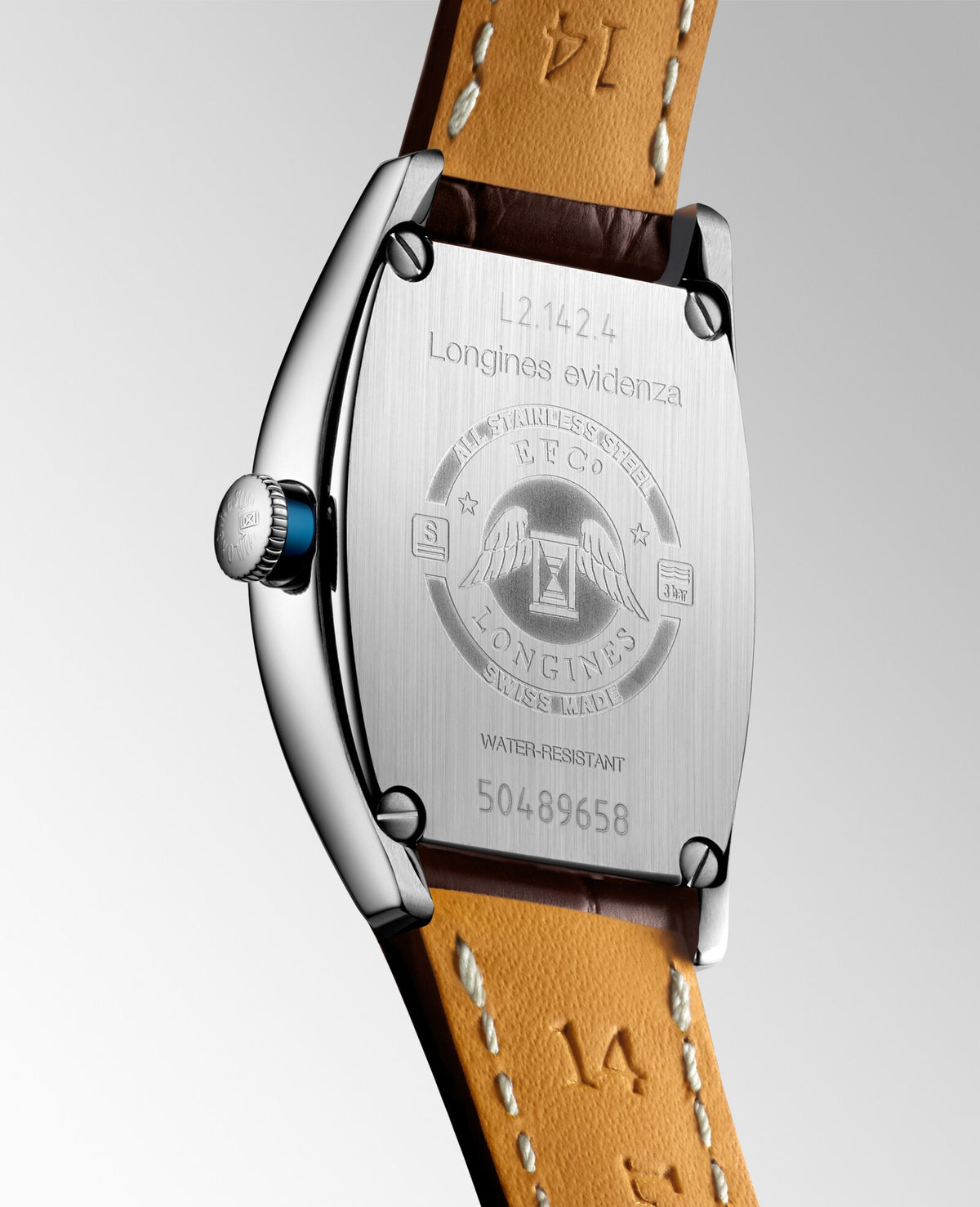 [SIMCHA-OFFICIAL-GALLERY:L2.142.4.73.4:03] Longines Evidenza 26.00 x 30.60mm Automatic Silver "flinqué" Dial Brown Alligator Strap Watch — official gallery view 3