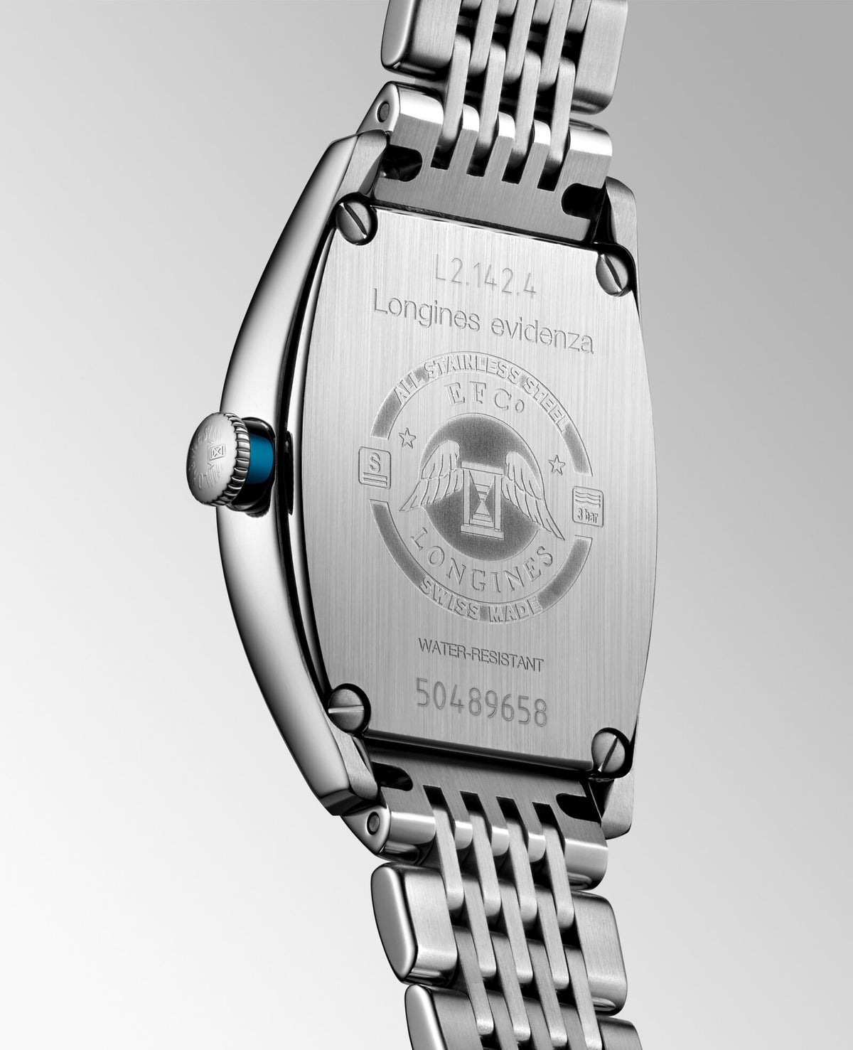 [SIMCHA-OFFICIAL-GALLERY:L2.142.4.73.6:04] Longines Evidenza 26.00 x 30.60mm Automatic Silver "flinqué" Dial Stainless Steel Bracelet Watch — official gallery view 4