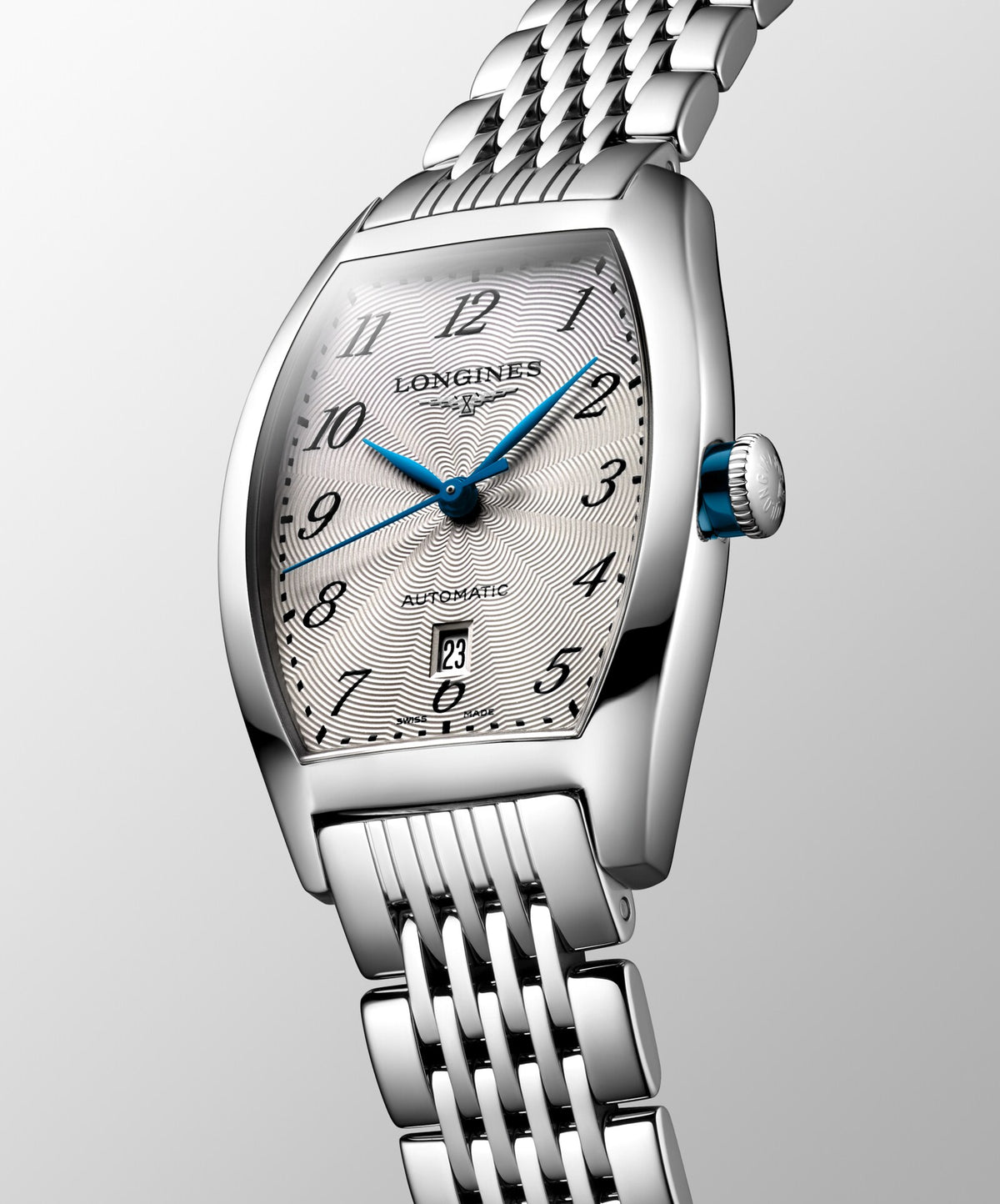 [SIMCHA-OFFICIAL-GALLERY:L2.142.4.73.6:03] Longines Evidenza 26.00 x 30.60mm Automatic Silver "flinqué" Dial Stainless Steel Bracelet Watch — official gallery view 3
