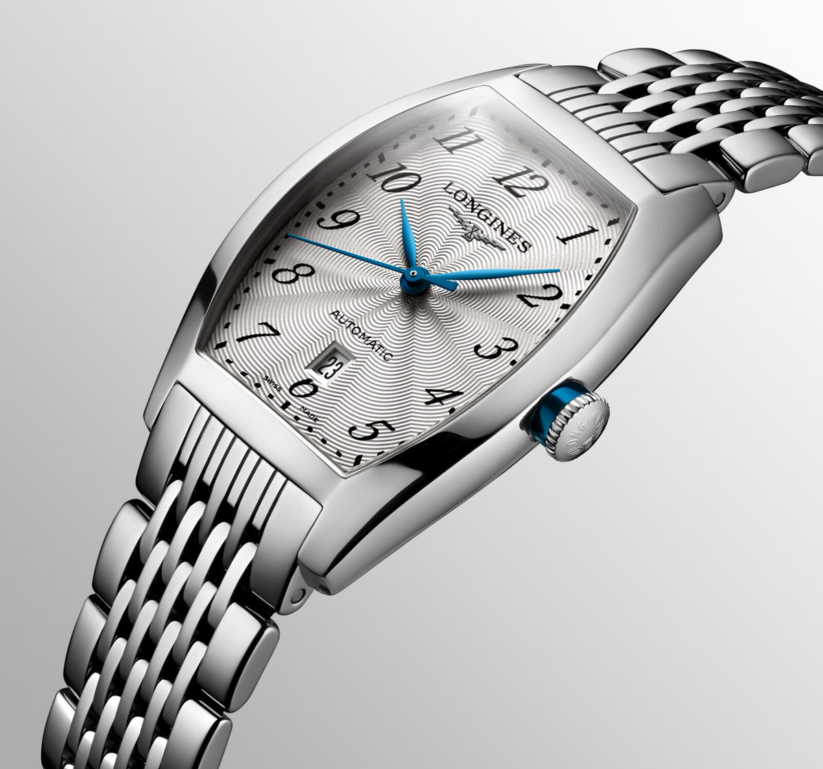 [SIMCHA-OFFICIAL-GALLERY:L2.142.4.73.6:05] Longines Evidenza 26.00 x 30.60mm Automatic Silver "flinqué" Dial Stainless Steel Bracelet Watch — official gallery view 5