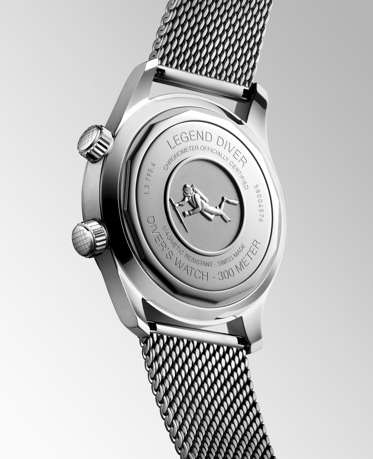 [SIMCHA-TOP500:LONGINES:L3.795.4.59.9:06] LONGINES LEGEND DIVER 59 L3.795.4.59.9 Automatic, Stainless steel, Black grained, Bracelet Watch - Watch back