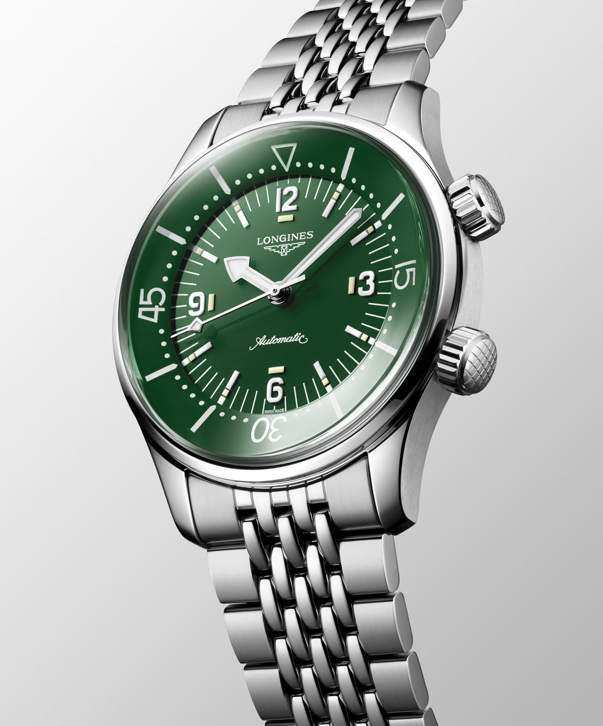 [SIMCHA-TOP500:LONGINES:L3.764.4.06.6:06] LONGINES LEGEND DIVER L3.764.4.06.6 Automatic, Stainless steel, Green lacquered polished, Bracelet Watch - Watch face