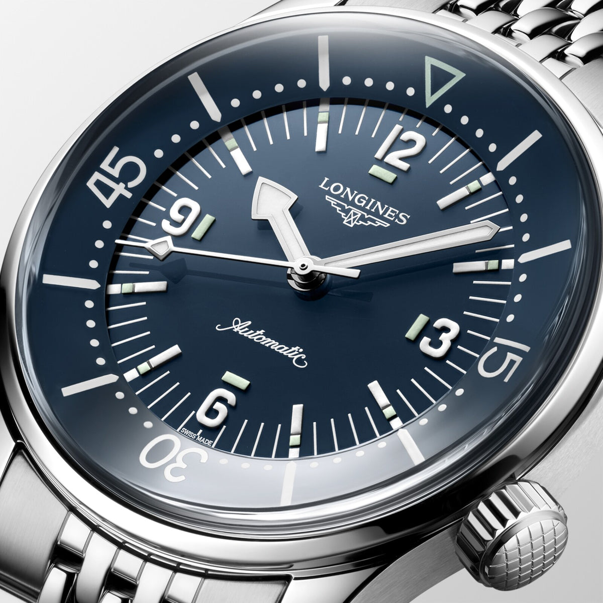 [SIMCHA-TOP500:LONGINES:L3.764.4.90.7:02] LONGINES LEGEND DIVER L3.764.4.90.7 Automatic, Stainless steel, Blue lacquered polished, Bracelet Watch - Face close up