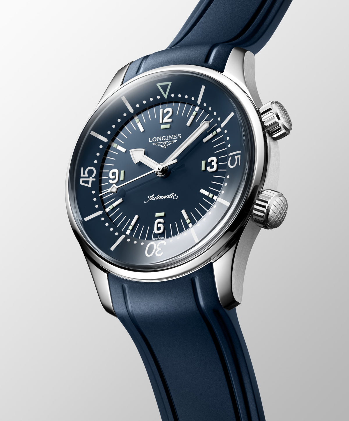 [SIMCHA-STANDALONE:L3.764.4.90.9:04] Longines Legend Diver 39.00 mm Automatic Blue lacquered polished Dial Blue Rubber strap Watch – L3.764.4.90.9 – LONGINES LEGEND DIVER L3.764.4.90.9 Automatic, Stainless steel, Blue lacquered polished, Strap Watch - Watch face
