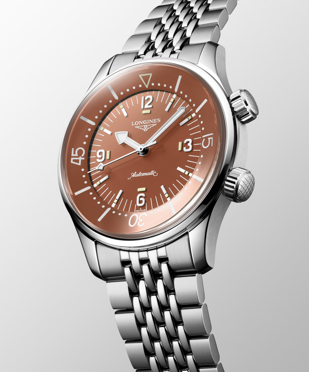 [SIMCHA-TOP500:LONGINES:L3.764.4.96.6:06] LONGINES LEGEND DIVER L3.764.4.96.6 Automatic, Stainless steel, Terracotta, Bracelet Watch - Watch face