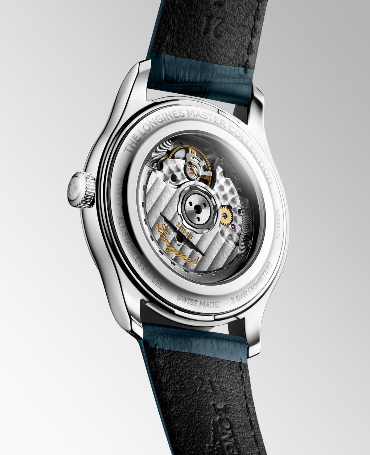Longines Master Collection 41.00mm Automatic Silver "barleycorn" Dial Blue Alligator Strap Watch
