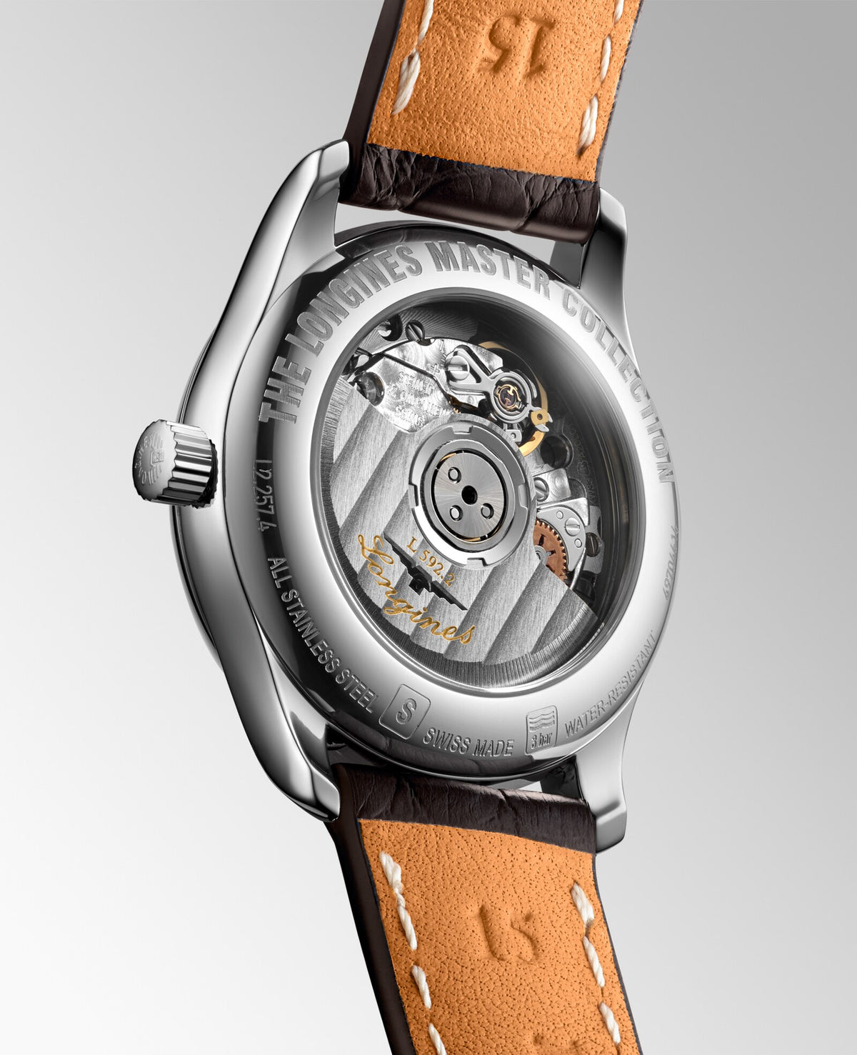 [SIMCHA-OFFICIAL-GALLERY:L2.257.4.78.3:04] Longines Master Collection 29.00mm Automatic Silver "barleycorn" Dial Brown Alligator Strap Watch — official gallery view 4