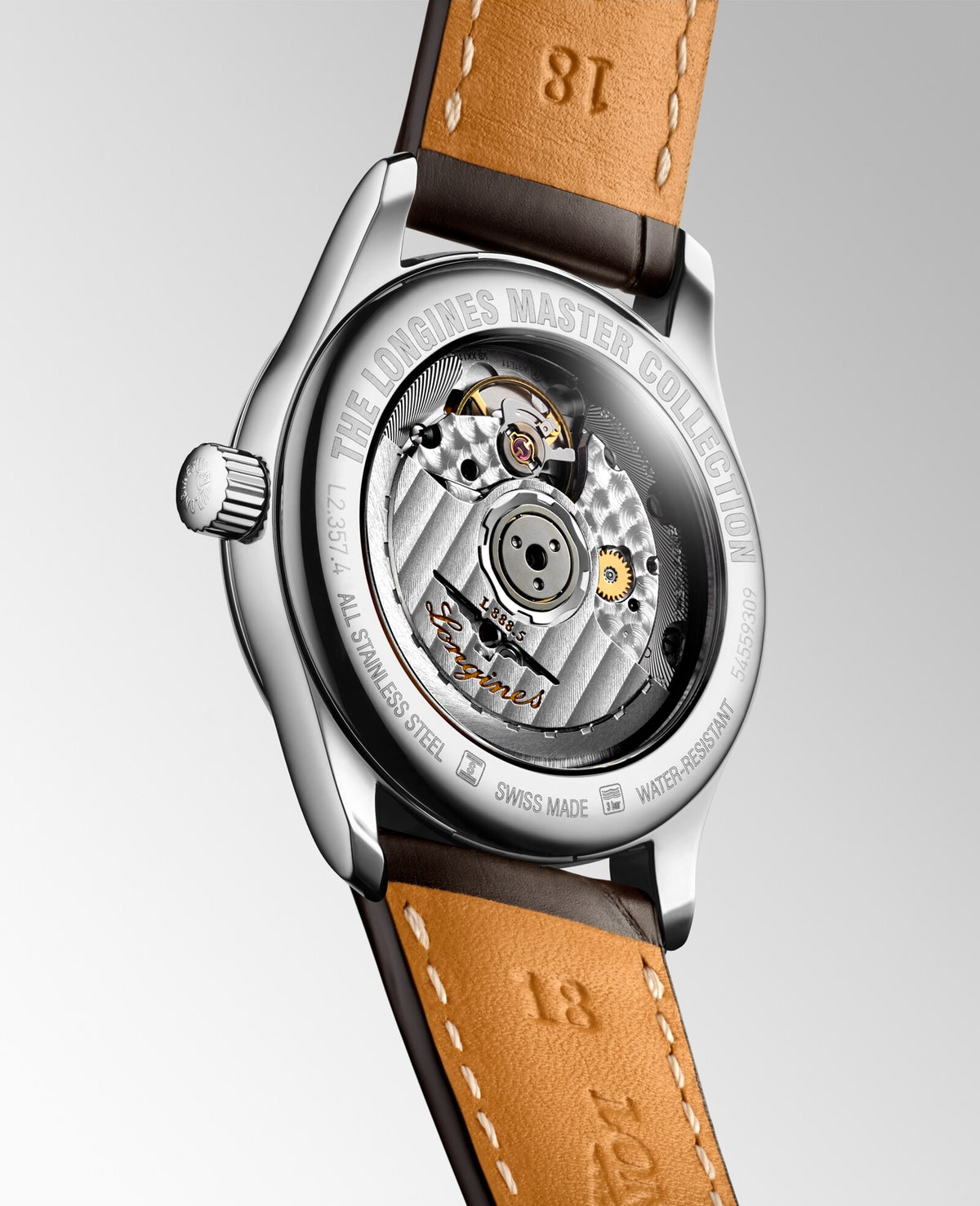 [SIMCHA-OFFICIAL-GALLERY:L2.357.4.78.3:05] Longines Master Collection 34.00mm Automatic Silver "barleycorn" Dial Brown Alligator Strap Watch — official gallery view 5